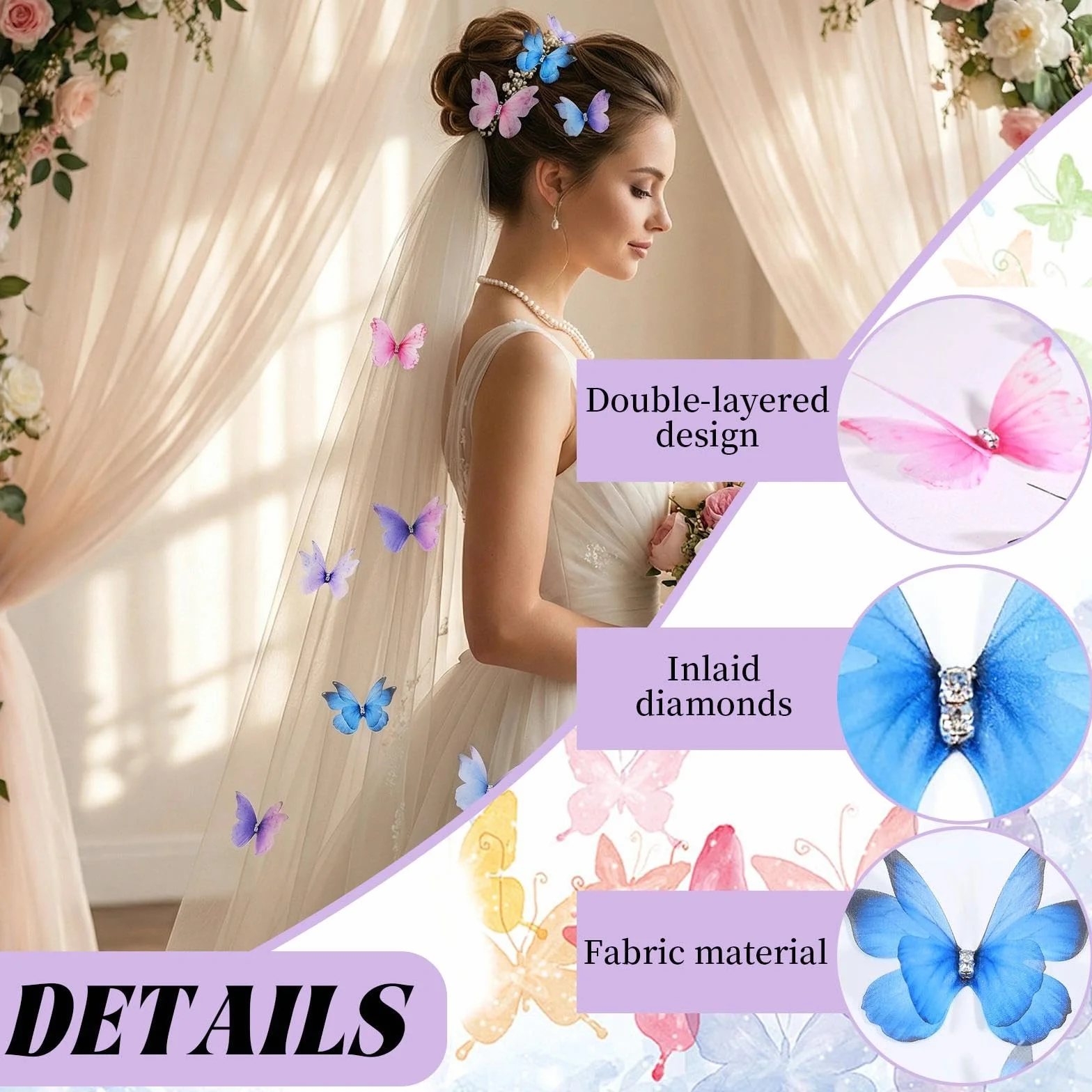 Papillon Decoration Stickers Muraux Chambre Fille 3D 70 Pièces Mousseline de Soie Translucide
