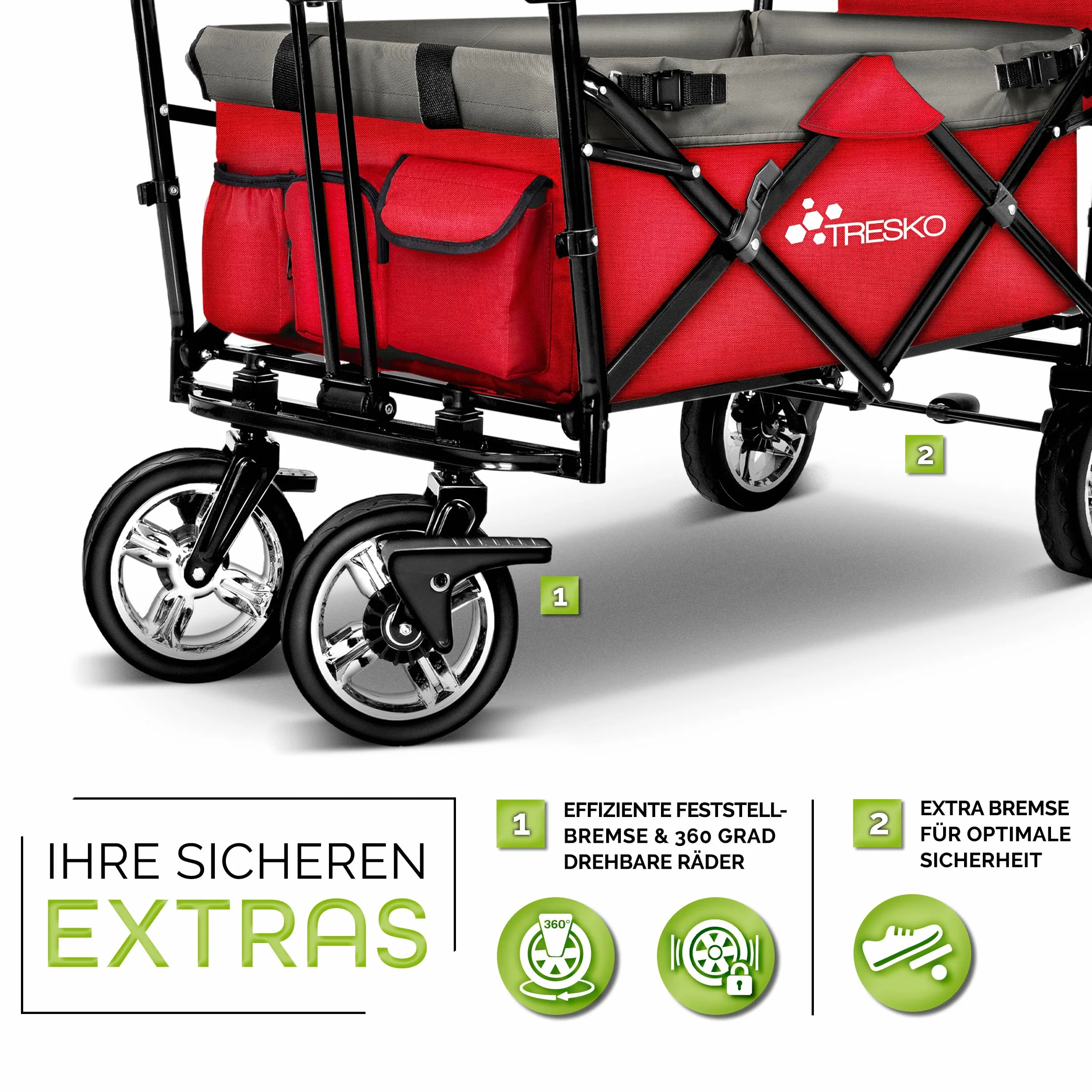 TRESKO Chariot de Transport Pliable avec Sac Isotherme et Frein pour Plage et Jardin