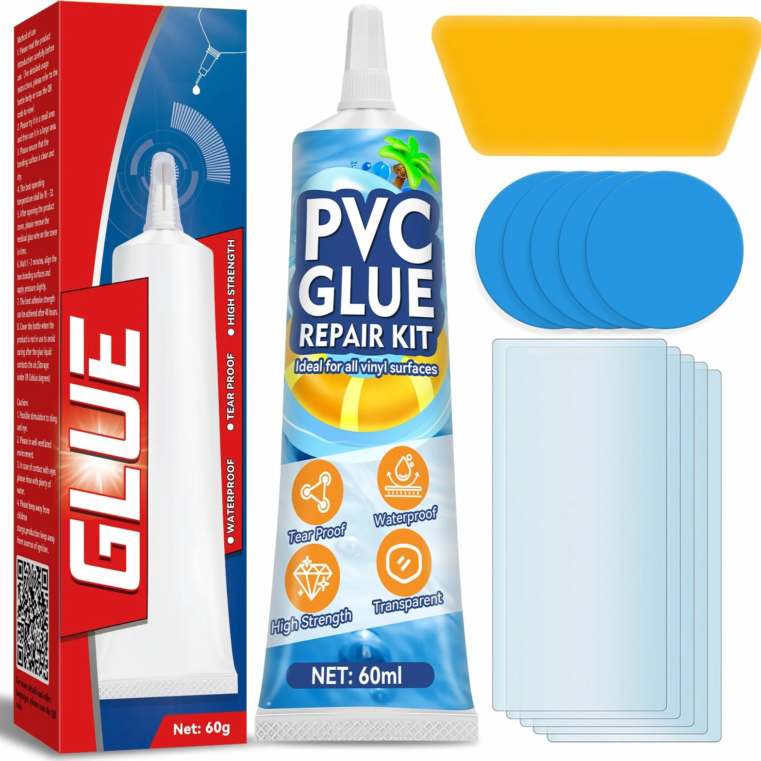Vigorder Kit Réparation Piscine 60ml, Patch Vinyle Étanche pour Gonflables PVC