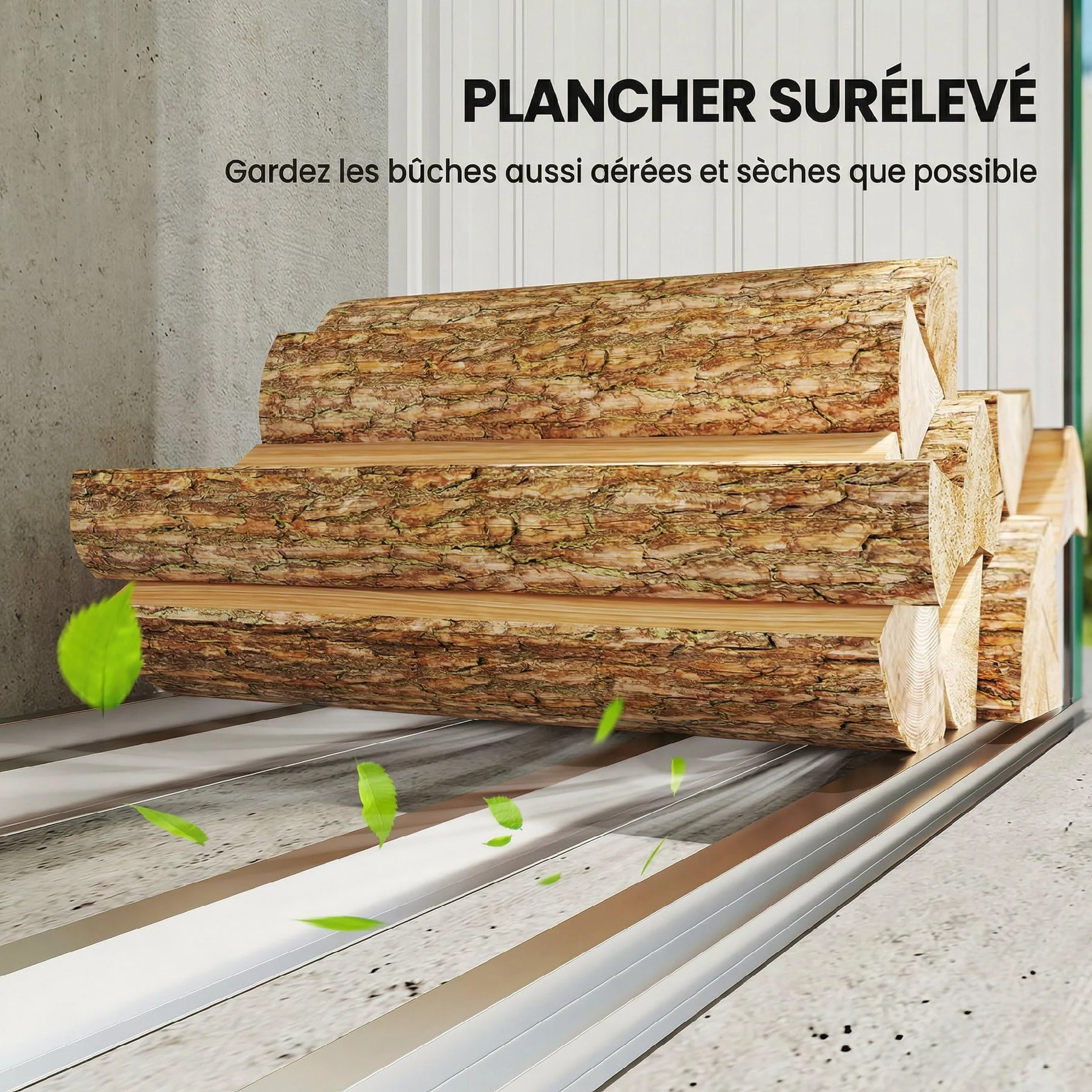 Outsunny Abri-bûches Acier Galvanisé Support Bois de Chauffage 213x66,5x150cm Vert