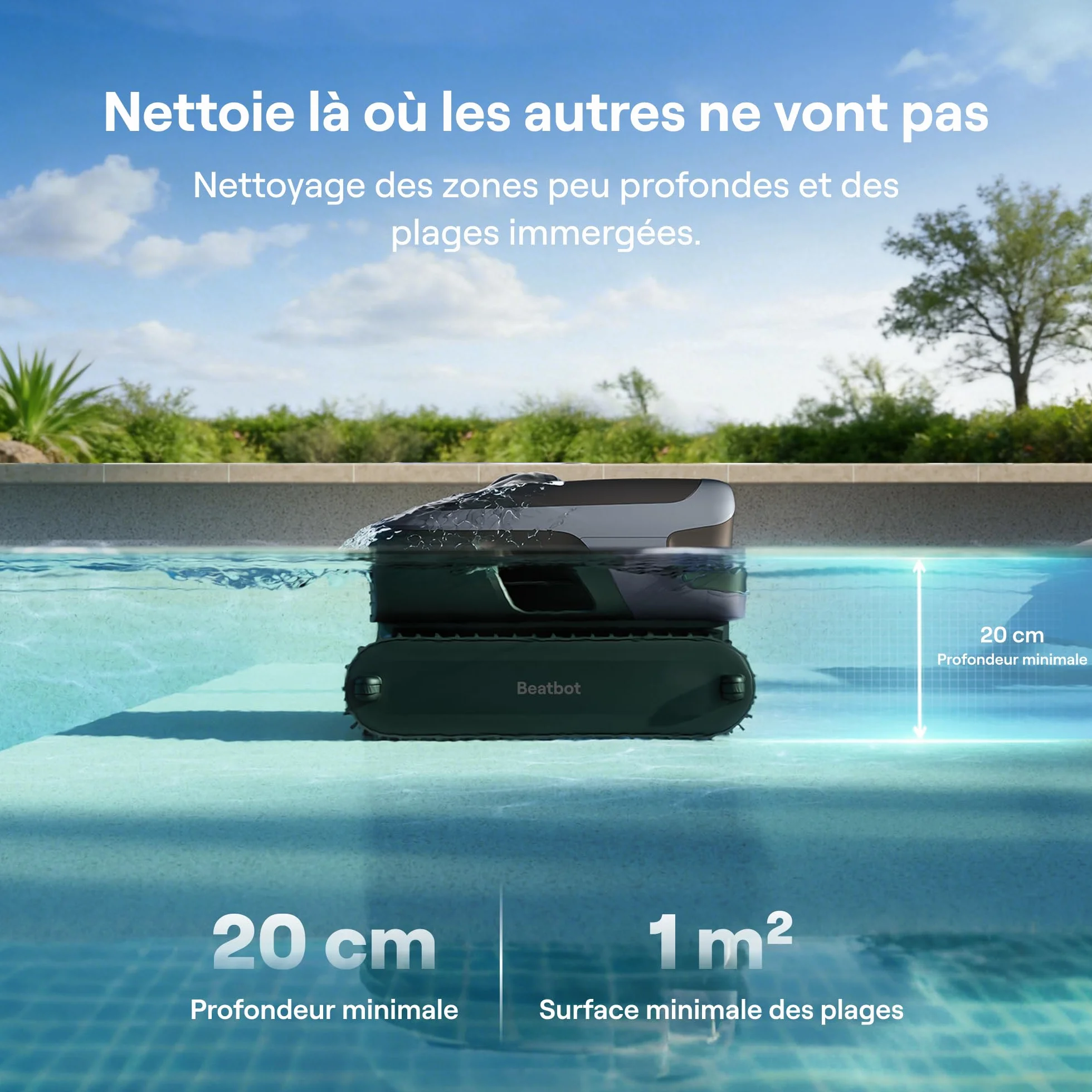 Beatbot Sora 70 Robot Piscine sans Fil, Nettoyeur 4-en-1, Filtre XXL Spécial Feuilles, Autonomie 5H, Bleu
