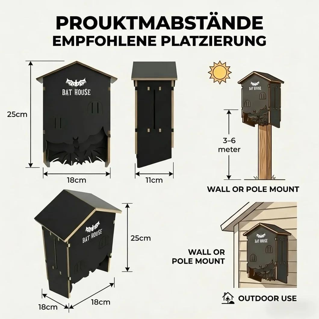 Nichoir Chauve Souris en Bois 3 Chambres, Kit DIY Résistant aux Intempéries pour Jardin