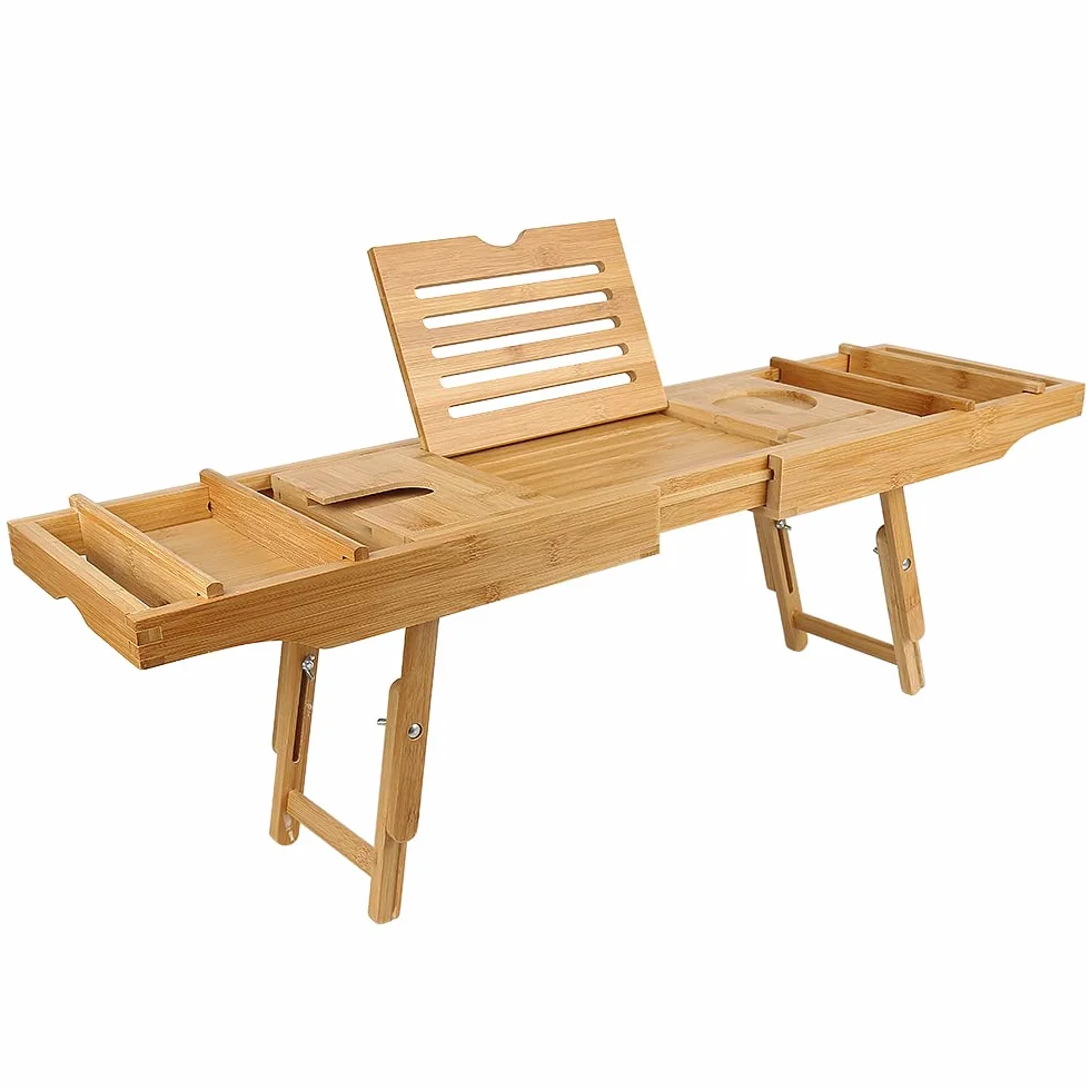 Plateau de Bain en Bambou Extensible 75-109cm avec Rangement et Porte-Savon