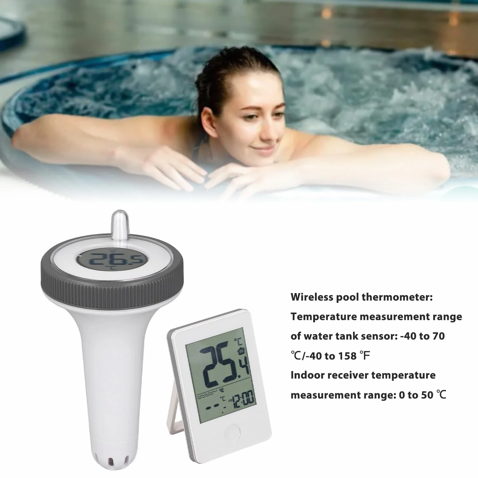 Thermomètre Flottant Numérique sans Fil ABS étanche pour Piscine, Bains à Remous et Aquariums