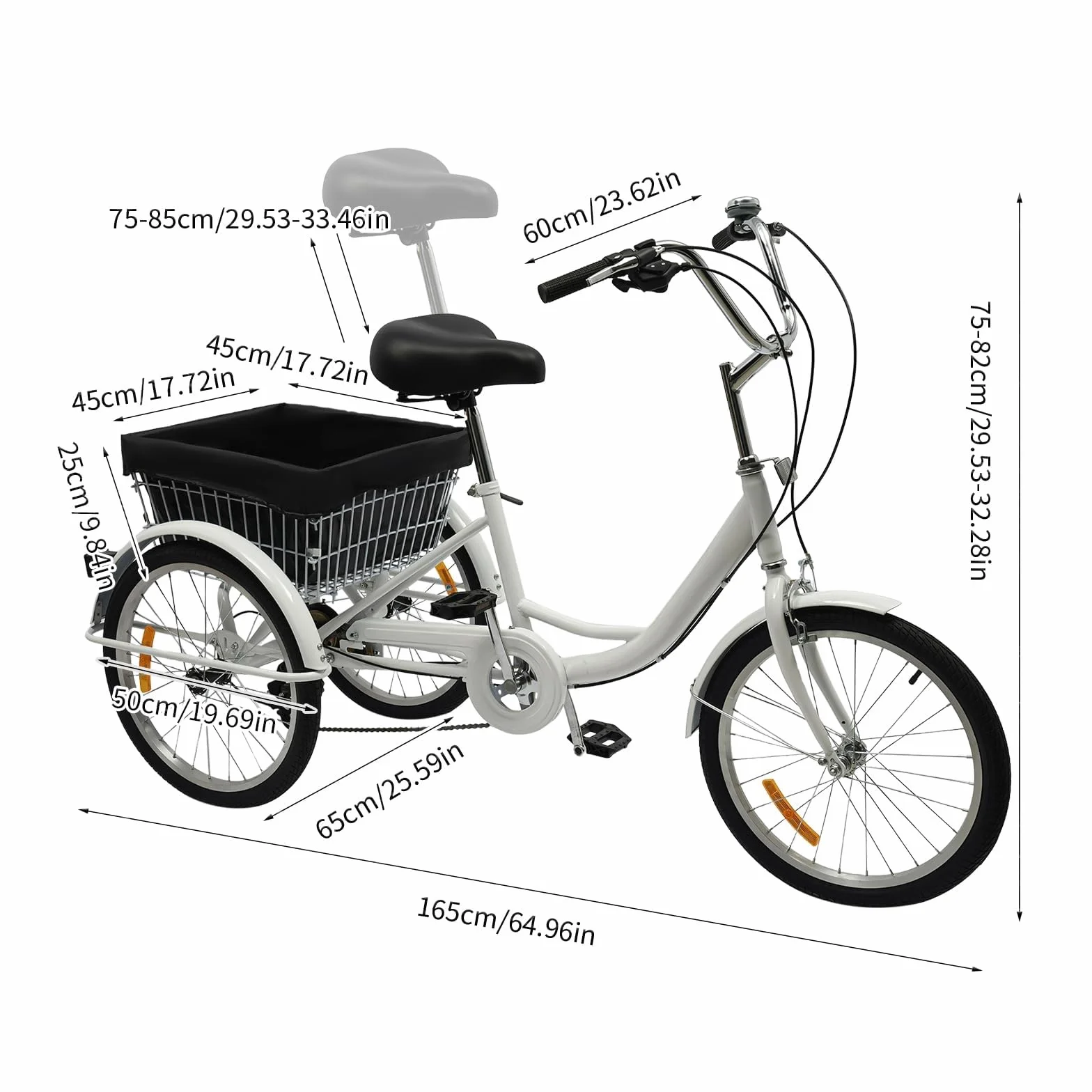 Tricycle Adulte 20 Pouces, vélo Femme, vélo avec Panier, Velo Adulte, adapté à la Ville, à la Plage et aux Pistes cyclables