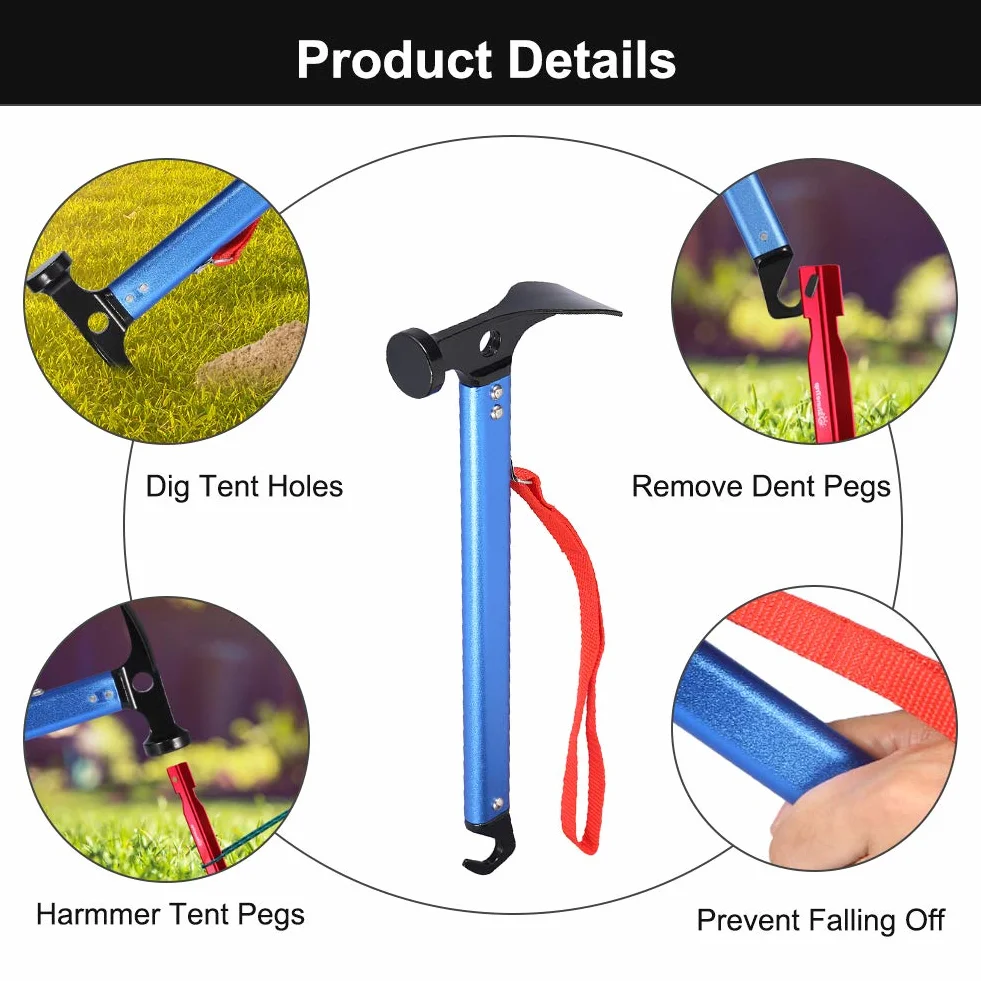Marteau de Tente Piquets Maillet Portable Camping Bivouac Bleu