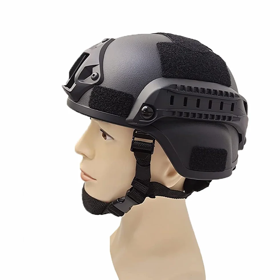 Casque Airsoft rembourré réglable avec support NVG et rail latéral pour Airsoft Paintball Chasse Tir (Noir)