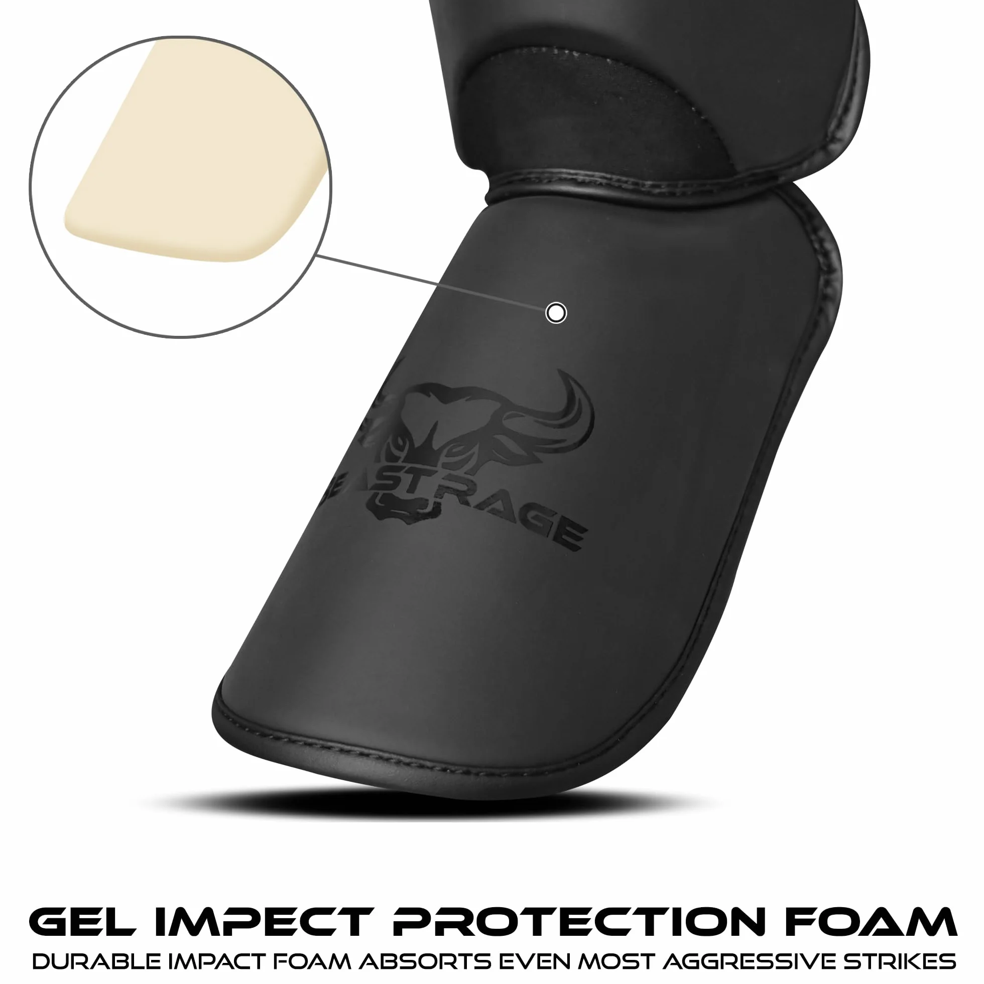 Beast Rage Protège-Tibias Muay Thai pour MMA,Kickboxing,Arts Martiaux-Protège-Tibias durables avec Protection du Cou-de-Pied,Ajustables,Bien ajustés,protège-Tibias à Haut Impact