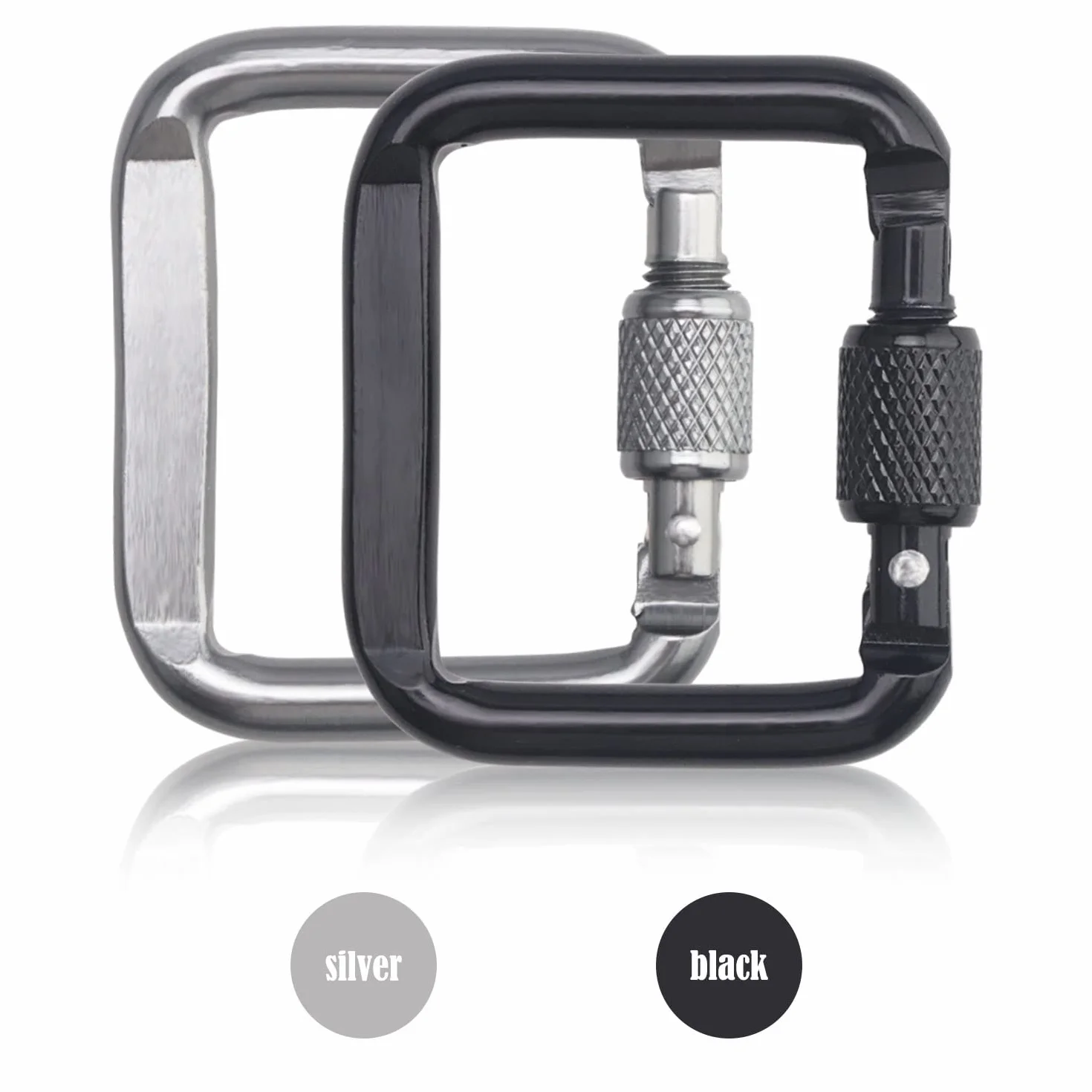 4 PCS Mousqueton, Mousqueton Aluminium, Mousqueton Escalade avec Bouchon à Vis, pour l'extérieur, Camping, Randonnée, Voyages, Pêche, Sac Dos(Argent, Noir)