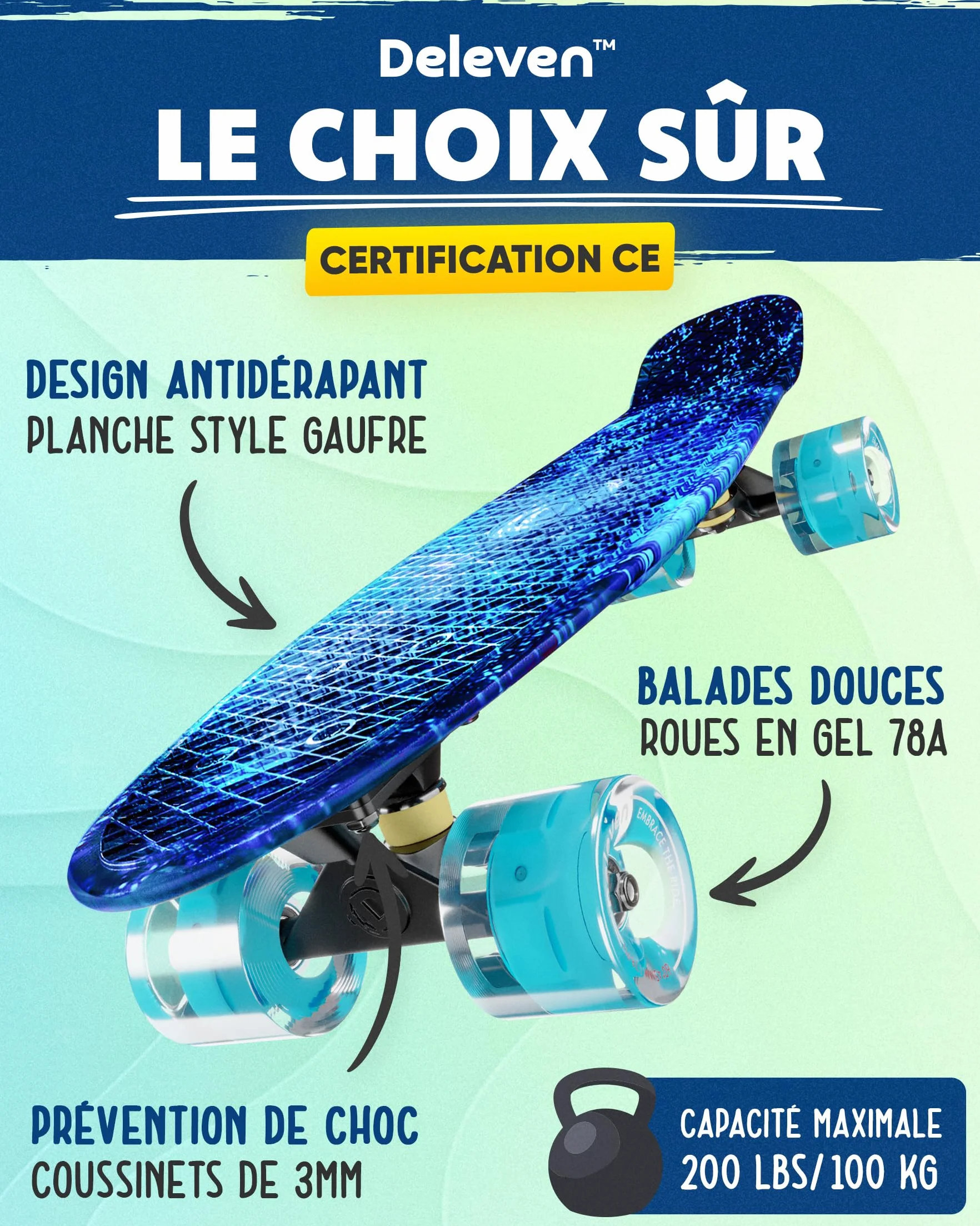 Skateboard Enfant Fille Cruiser Planche de Skate Board Débutant Mini 6 Ans en Plastique