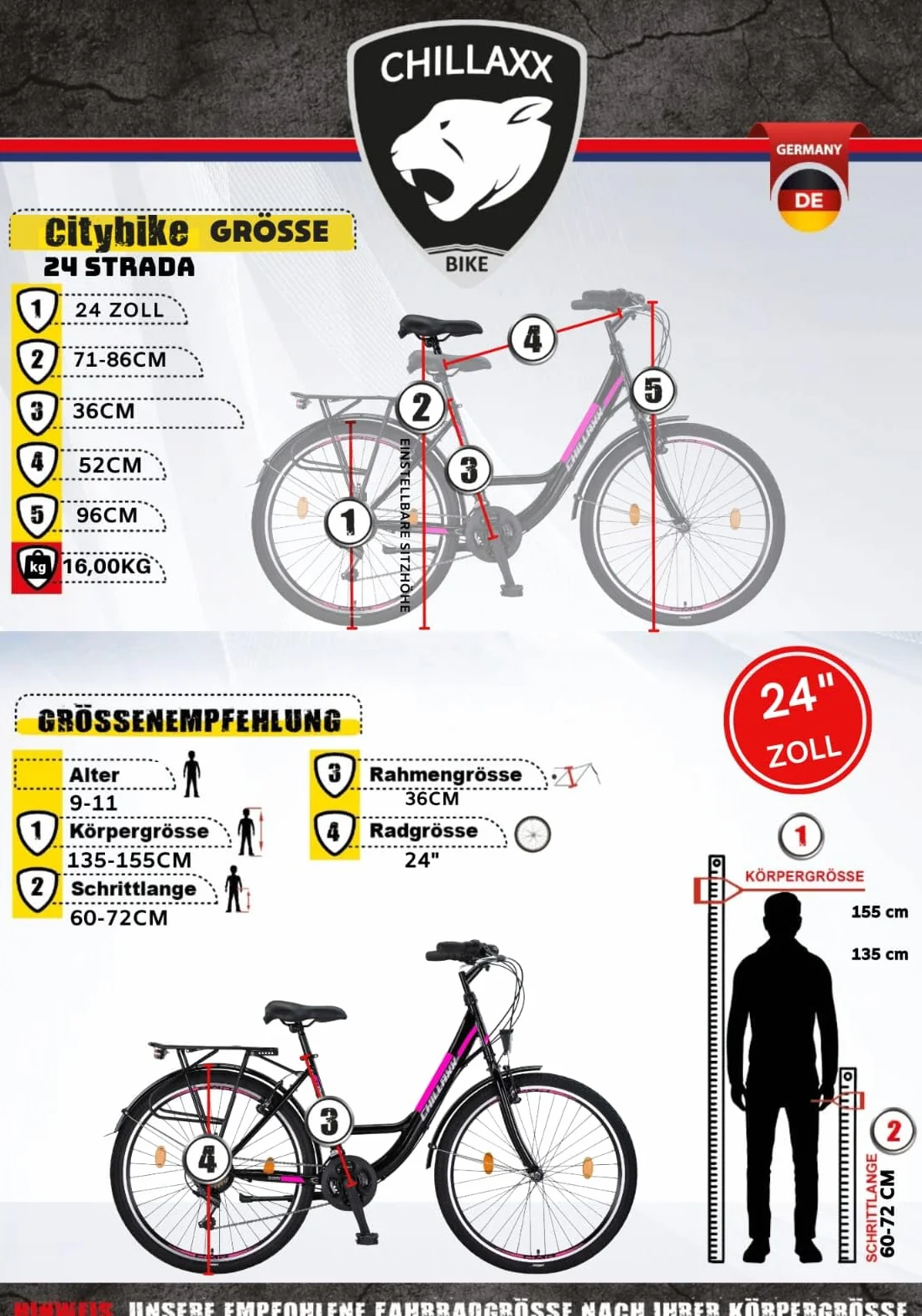 Chillaxx Bike Strada Premium City Bike de 24, 26, 28", Vélo pour filles, garçons, hommes et femmes, 21 vitesses, vélo hollandais