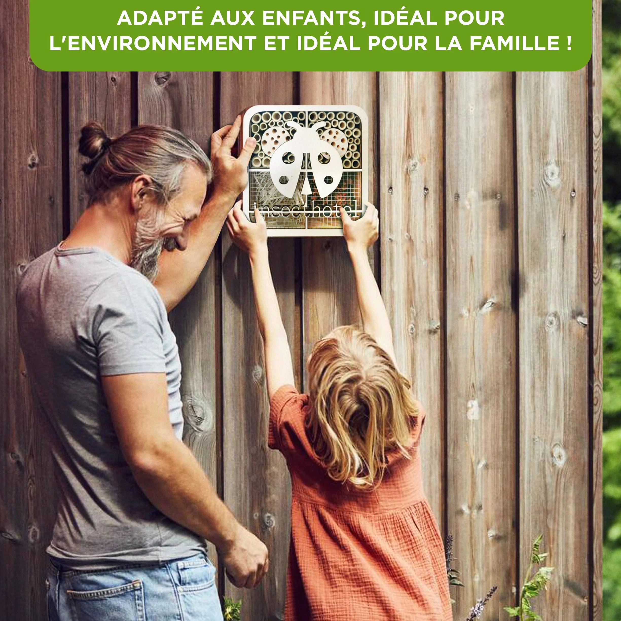 ISOTRONIC Hôtel à Insectes en Bois Naturel – Maison pour Abeilles et Coccinelles avec Abri en Bambou pour Jardin et Balcon