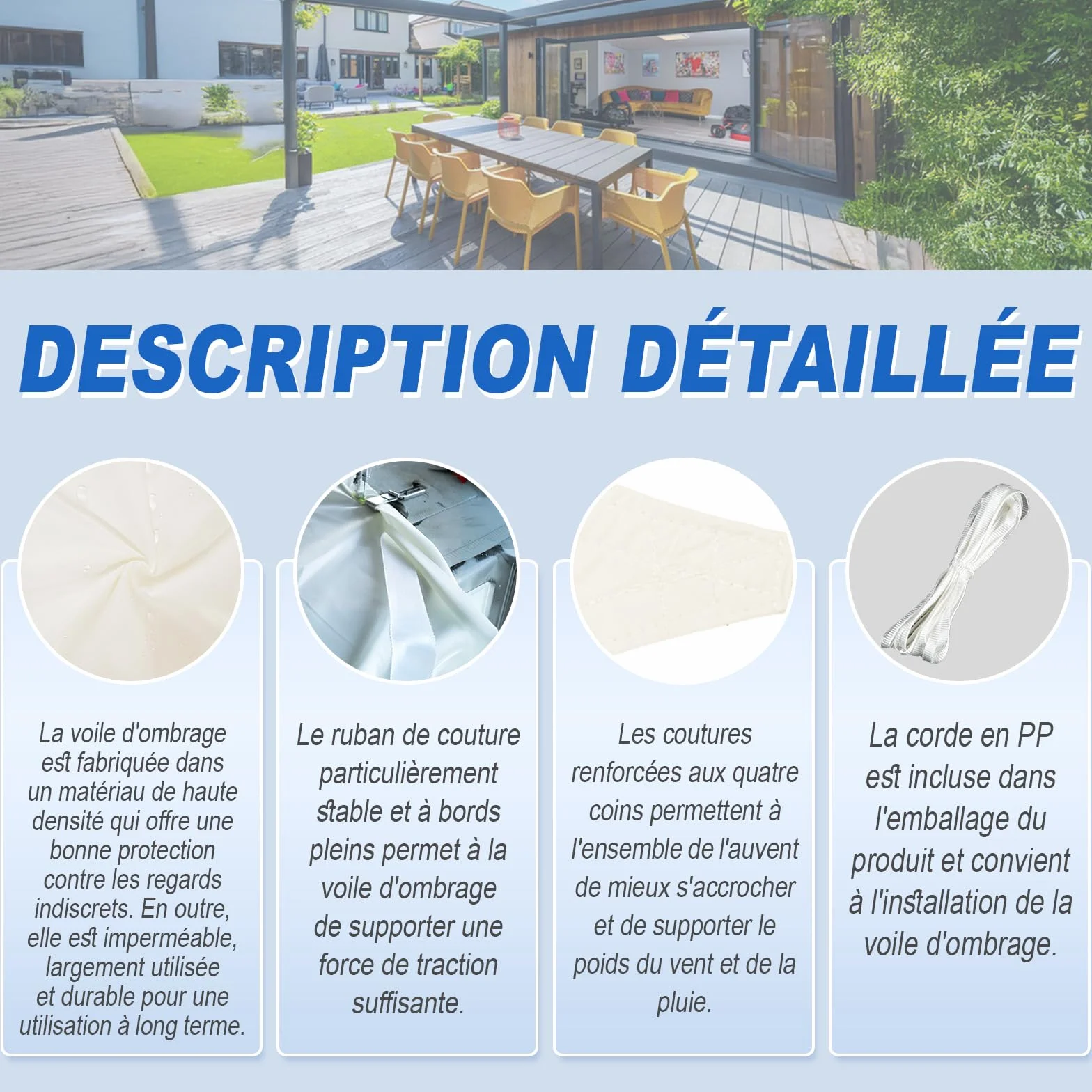 Sunnylaxx Voile d’ombrage Rectangulaire 3x4m Crème Imperméable Protection UV 95% pour Jardin Terrasse
