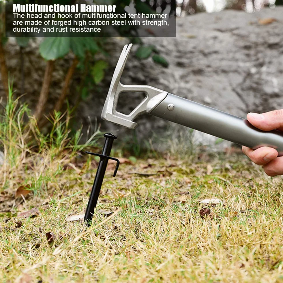 Keenso Piquet de tente et marteau de camping multifonction en acier inoxydable pour extérieur