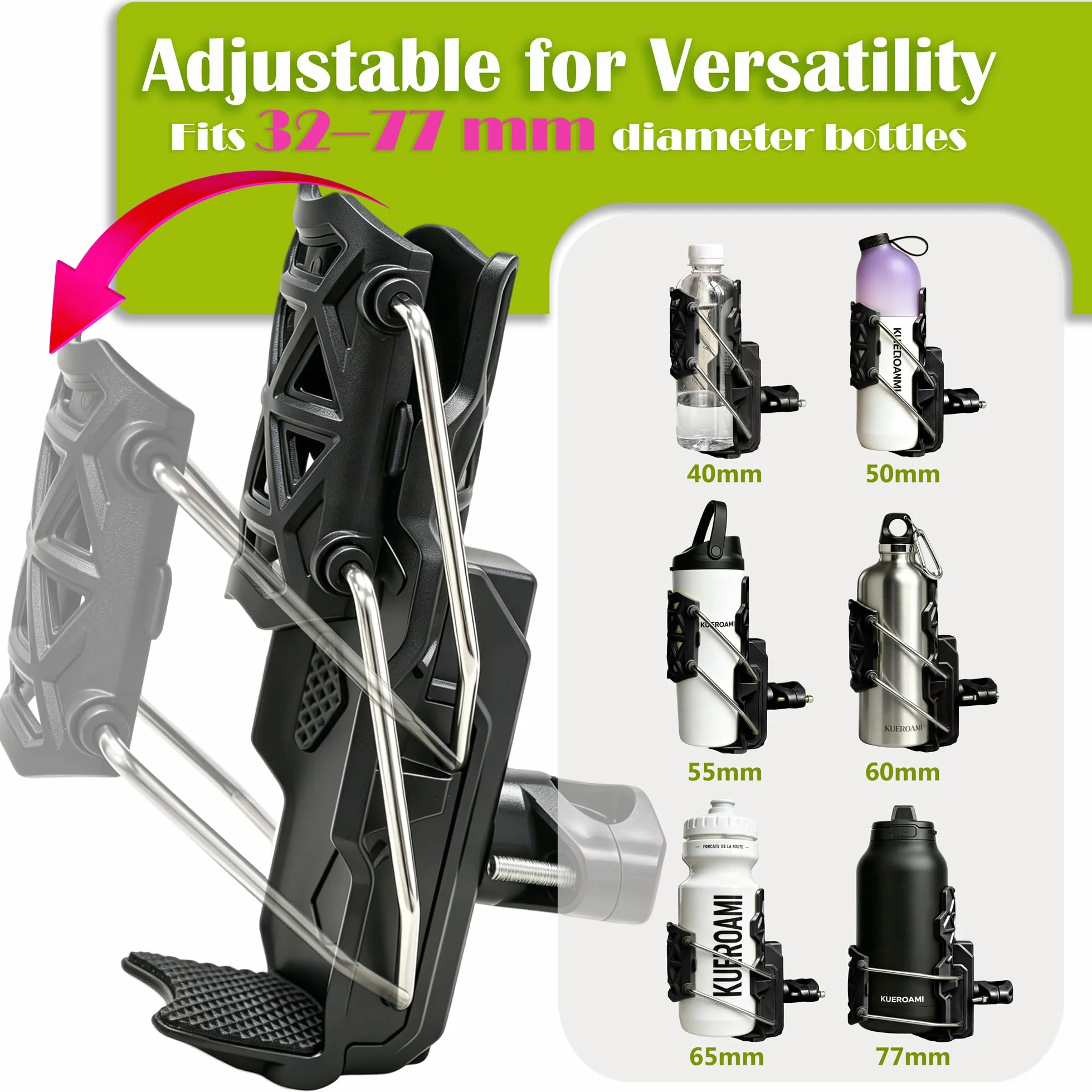 Porte-Gobelet Vélo Moto Universel, Rotatif 360°, Antichoc & Résistant aux Chocs, pour VAE Scooter Quad Bateau, Support Réglable de Guidon (Noir)