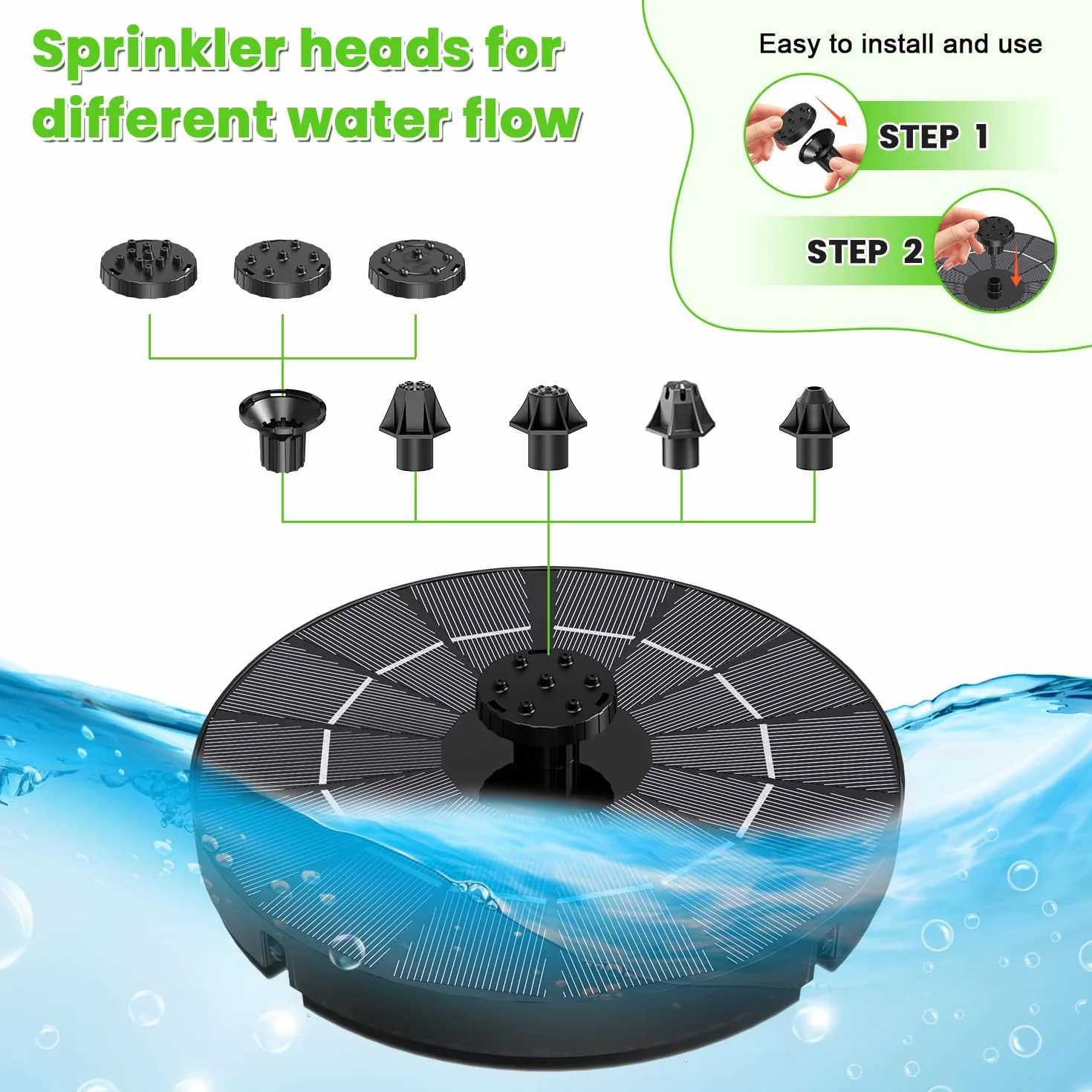 Fontaine Solaire Flottante 3.5W 2000mAh avec Pompe Bassin 8 Buses 4 Tiges Fixes pour Jardin