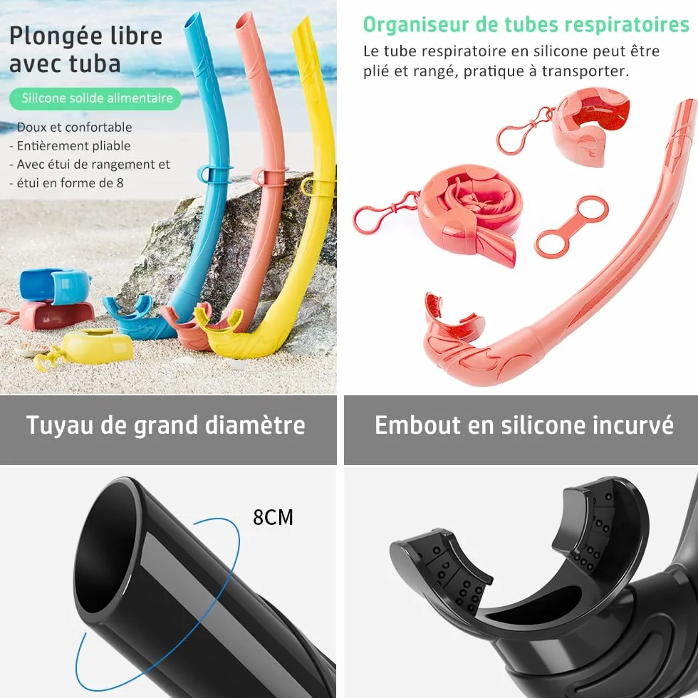 Masque Plongée Adulte, Masque de Plongee avec Tuba, Macaron Masque Snorkeling, Lunettes Plongée Pnoramiques 180°, Masque Tuba Anti-Fuite Anti-buée, Diving Mask en Verre trempé