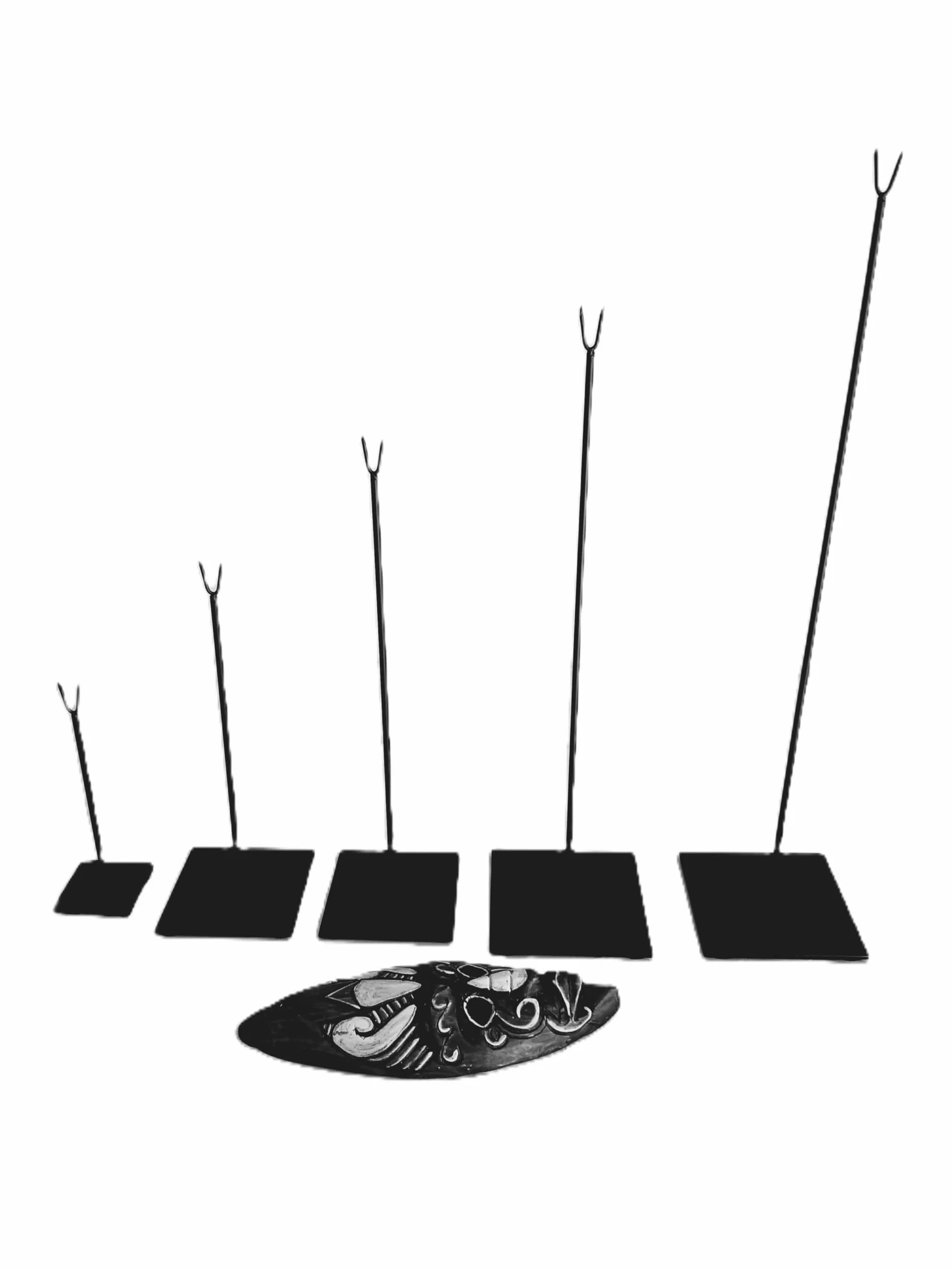 Socle pour masque africain en bois, présentoir tout métal, 5 hauteurs 20-62 cm