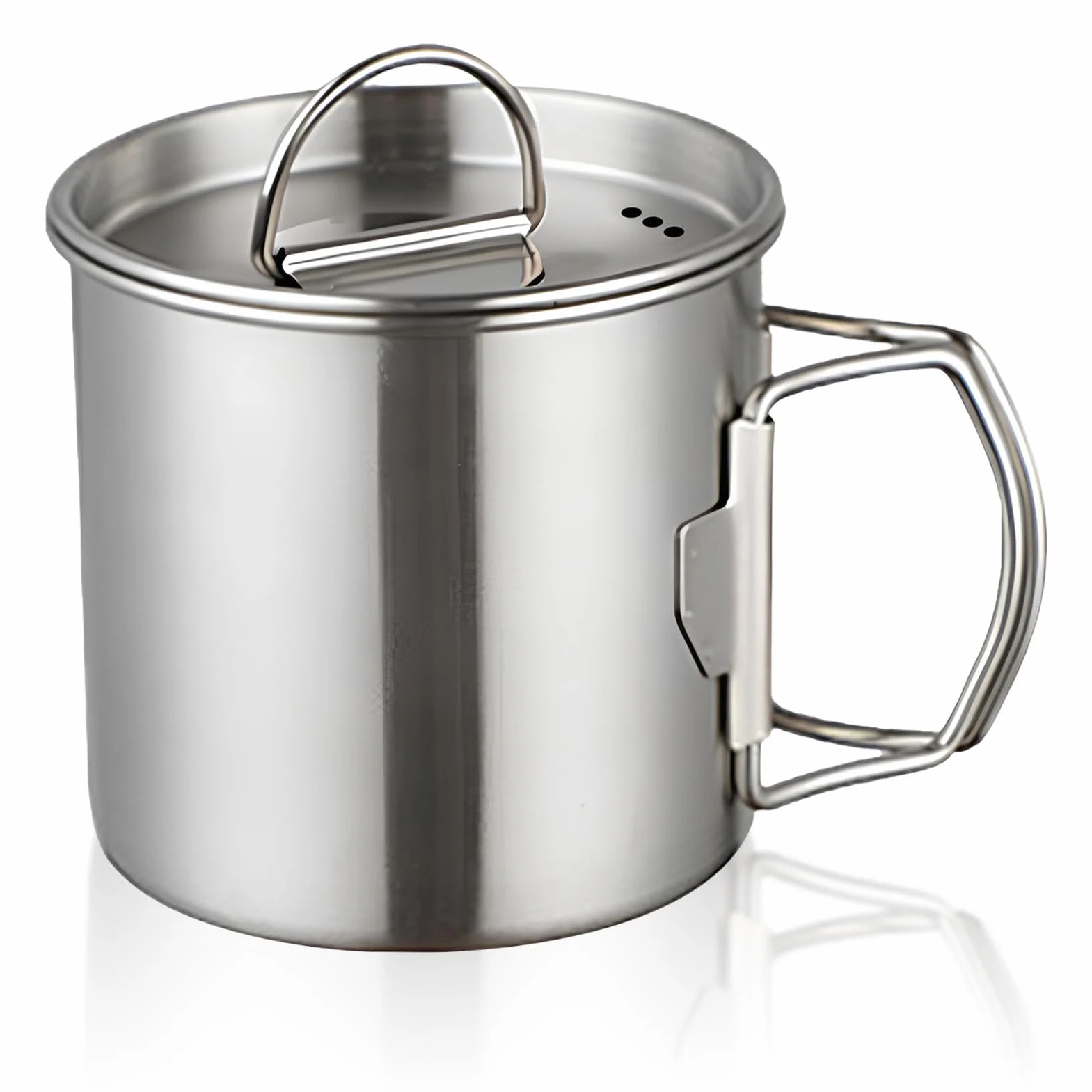 HERCHR 350ml Tasse de camping, tasse à eau en acier inoxydable avec poignées pliables et couvercle portable et résistante à la chaleur tasse à café isotherme pour le camping en plein air