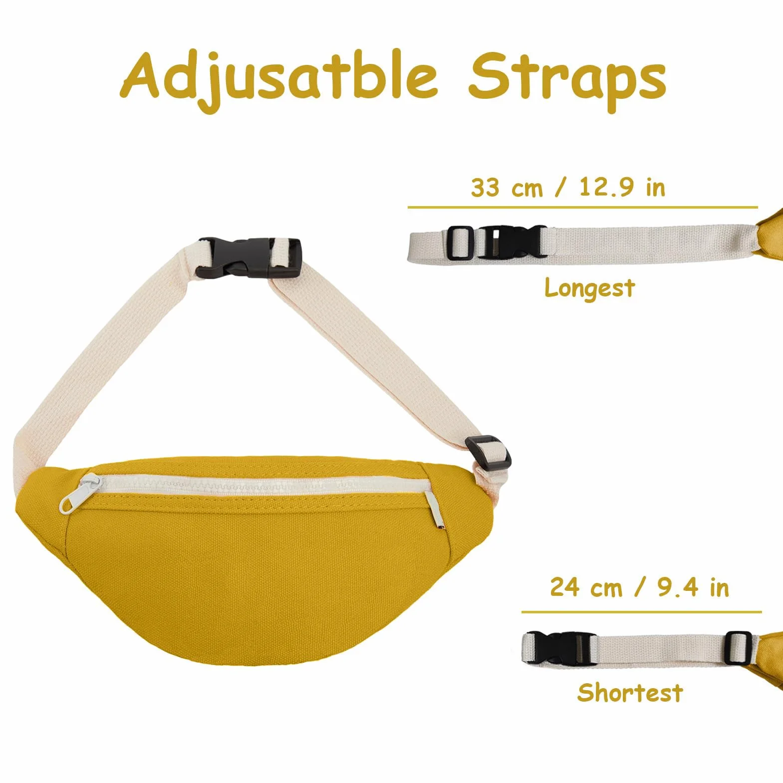 Dzxin Sac Banane en Toile pour Enfants, Sac Banane Unisexe pour Tout-Petits, garçons et Filles, Sac de Poitrine pour ourse à Pied, randonnée, Voyage, Sport (Jaune)