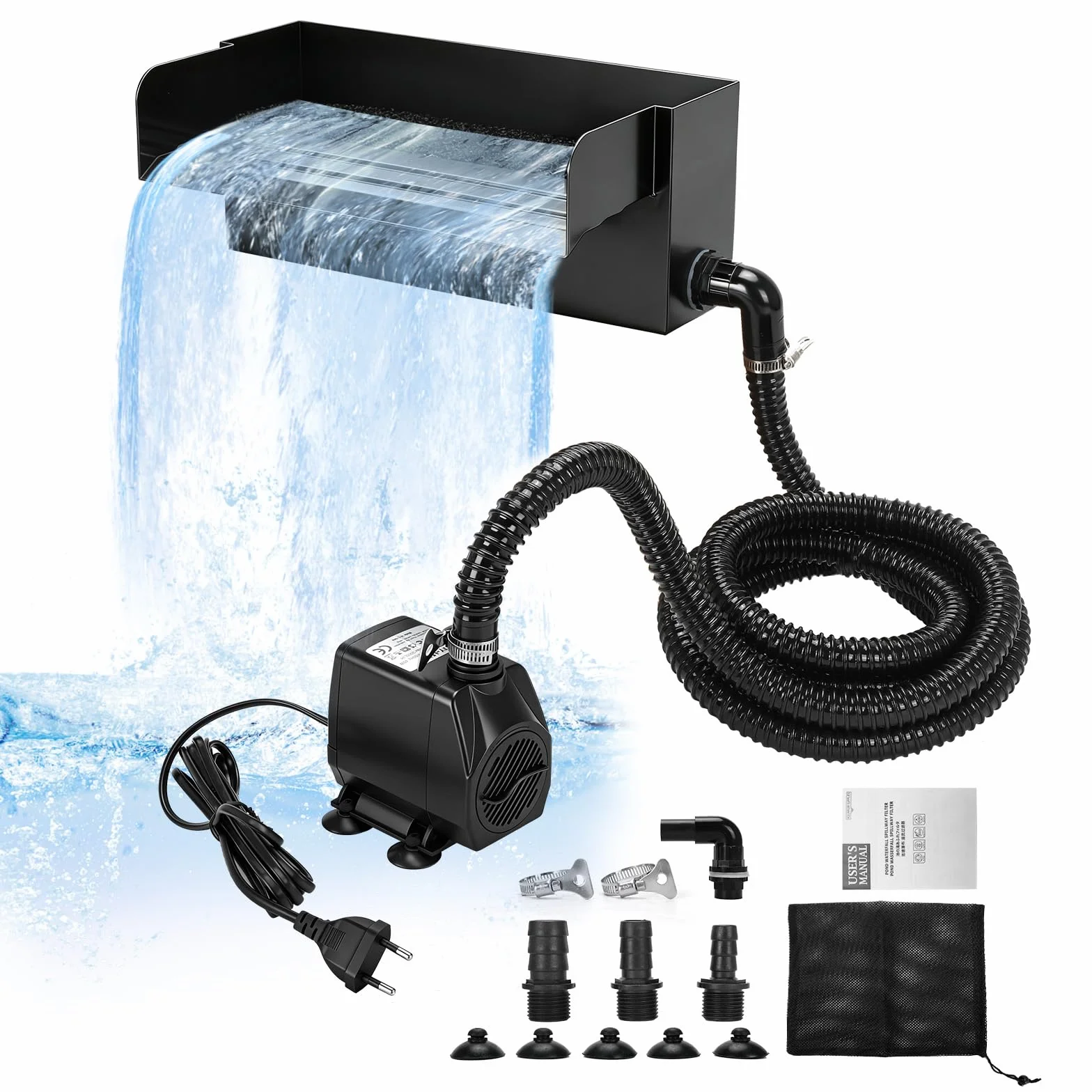 WingFly Cascade Bassin Exterieur 30 cm Acier Inoxydable Pompe 45 W 3000 l/h Fontaine Jardin