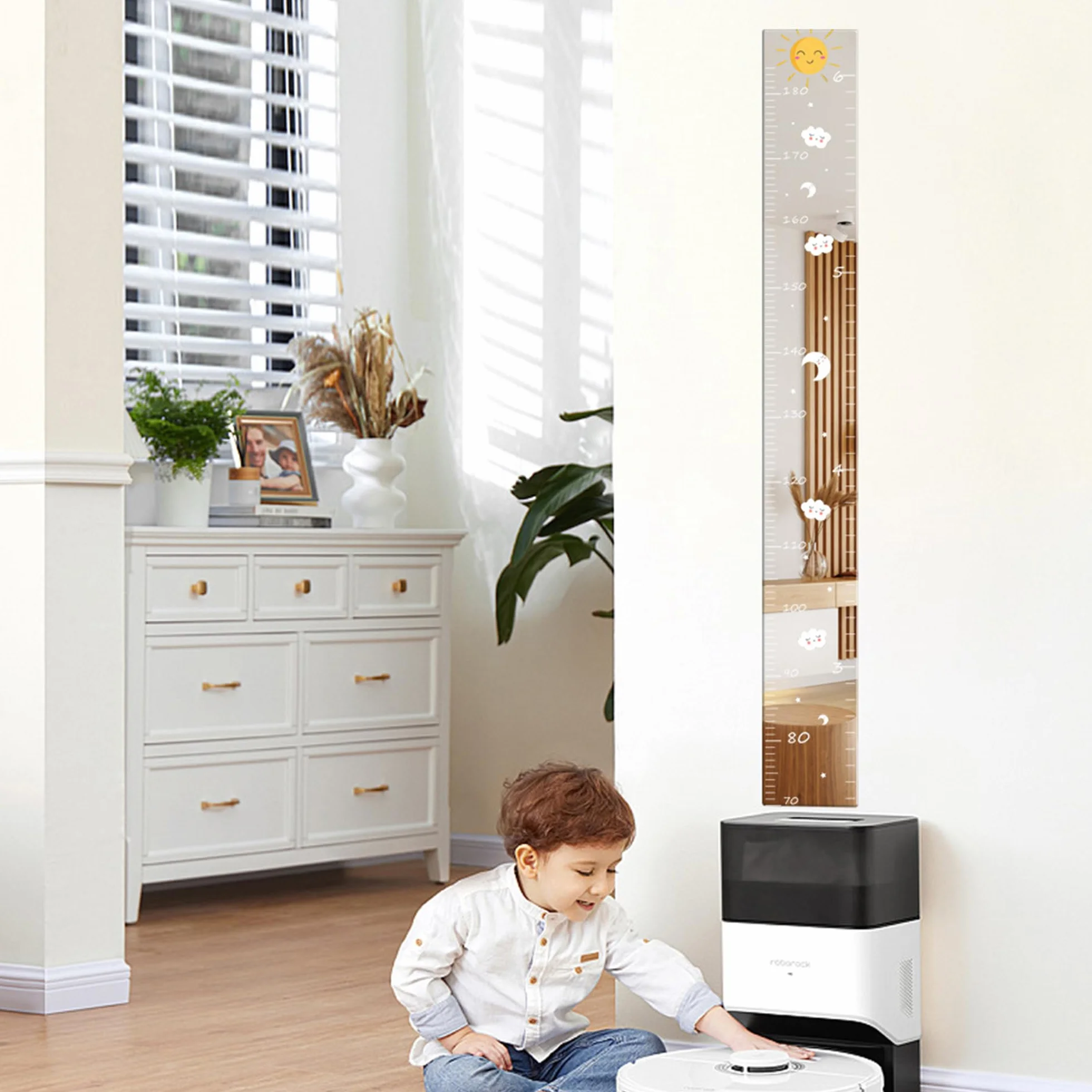 Miroir-Mesure de Croissance avec Autocollants – Règle Adhésive Murale pour Chambre d'Enfant