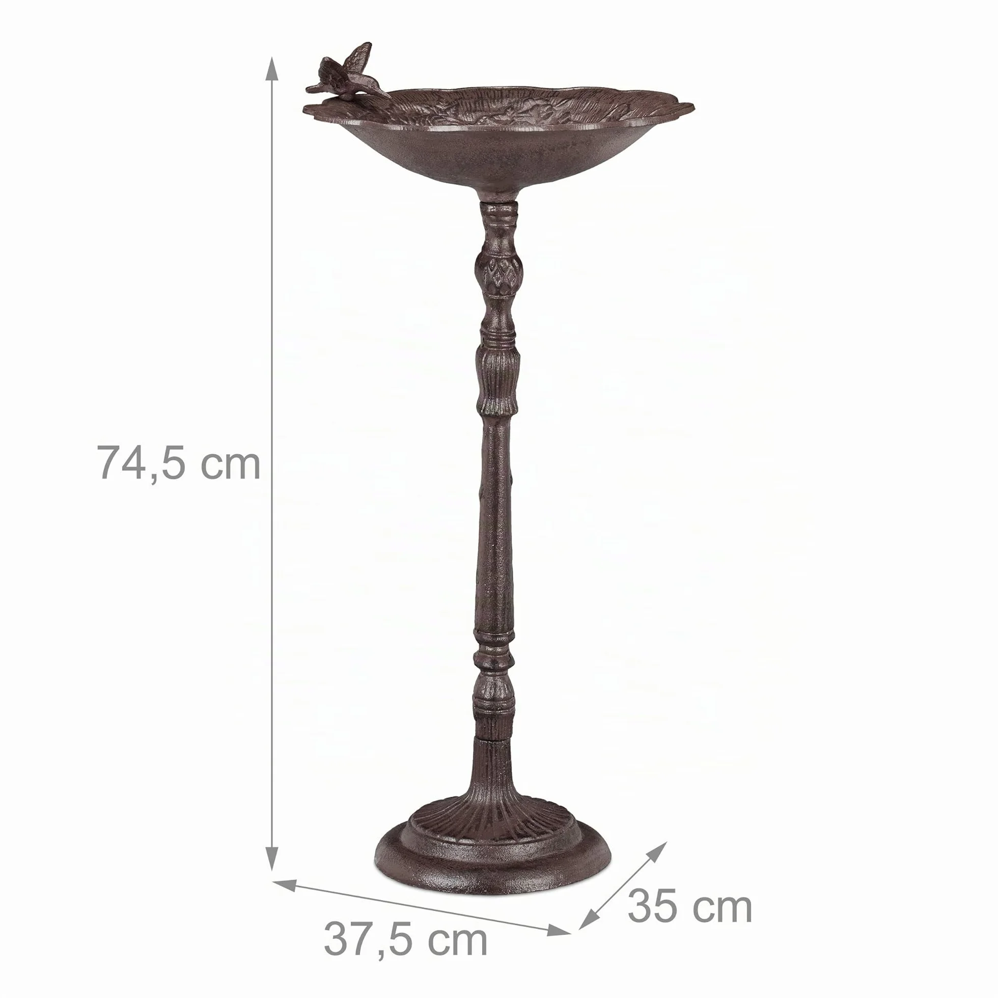 Relaxdays Abreuvoir en Fonte sur Pied pour Oiseaux Sauvages 74,5 cm Brun