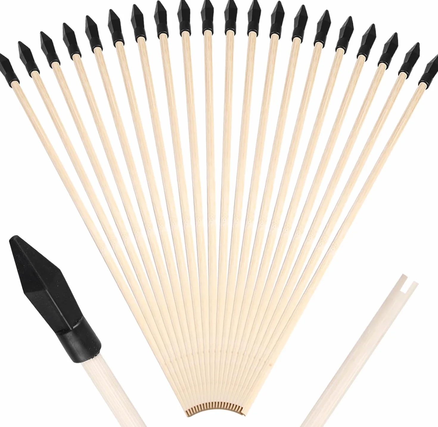 Flèches en bois 45 cm pour tir à l'arc, lot de 20 avec embouts caoutchouc, bambou sécurité débutants