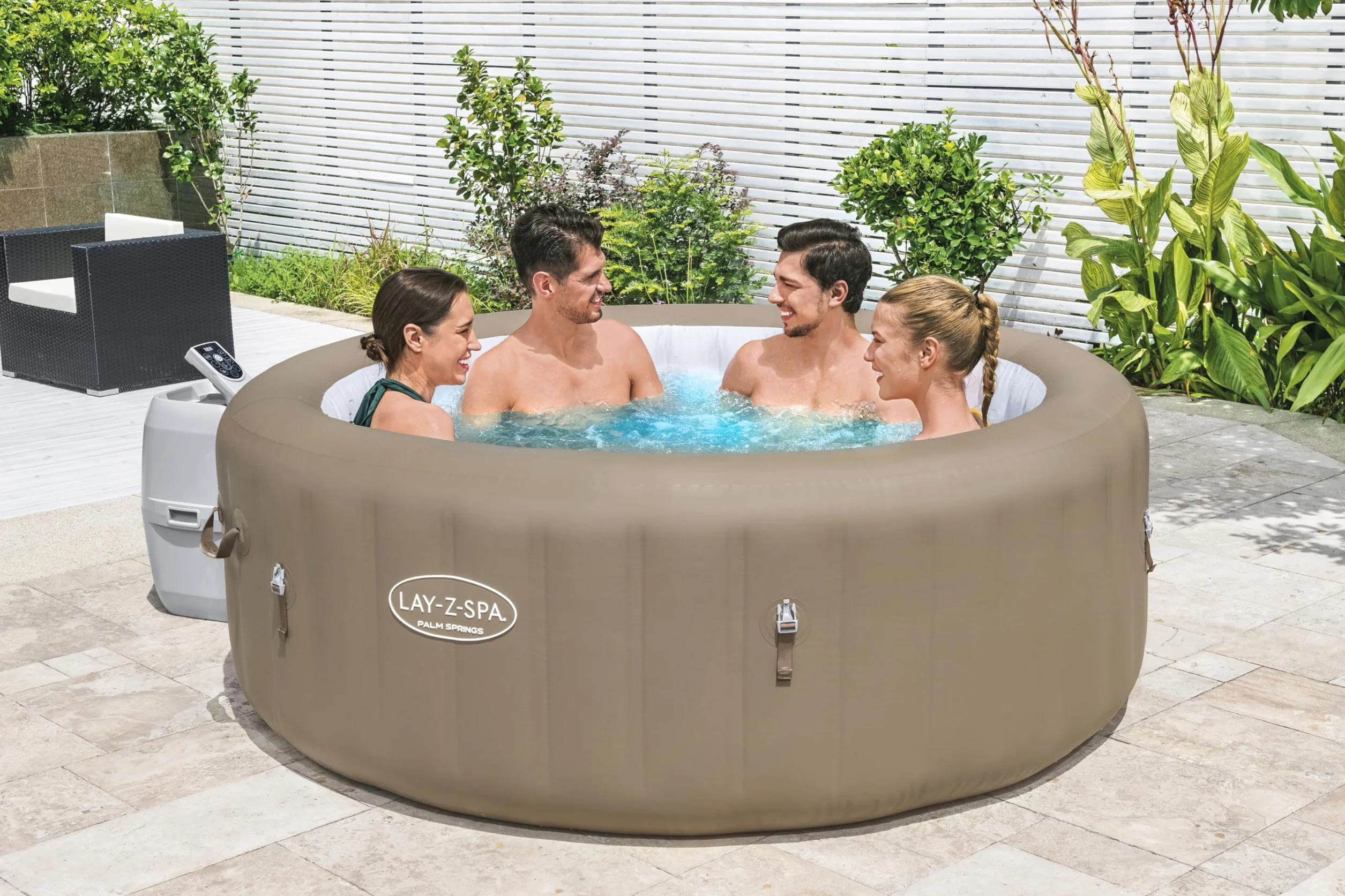 Spa Gonflable Lay-Z-Spa Palm Springs 4-6 Places Diamètre 196 x 71 cm 140 Jets d'Air Filtration Cartouche Chemconnect