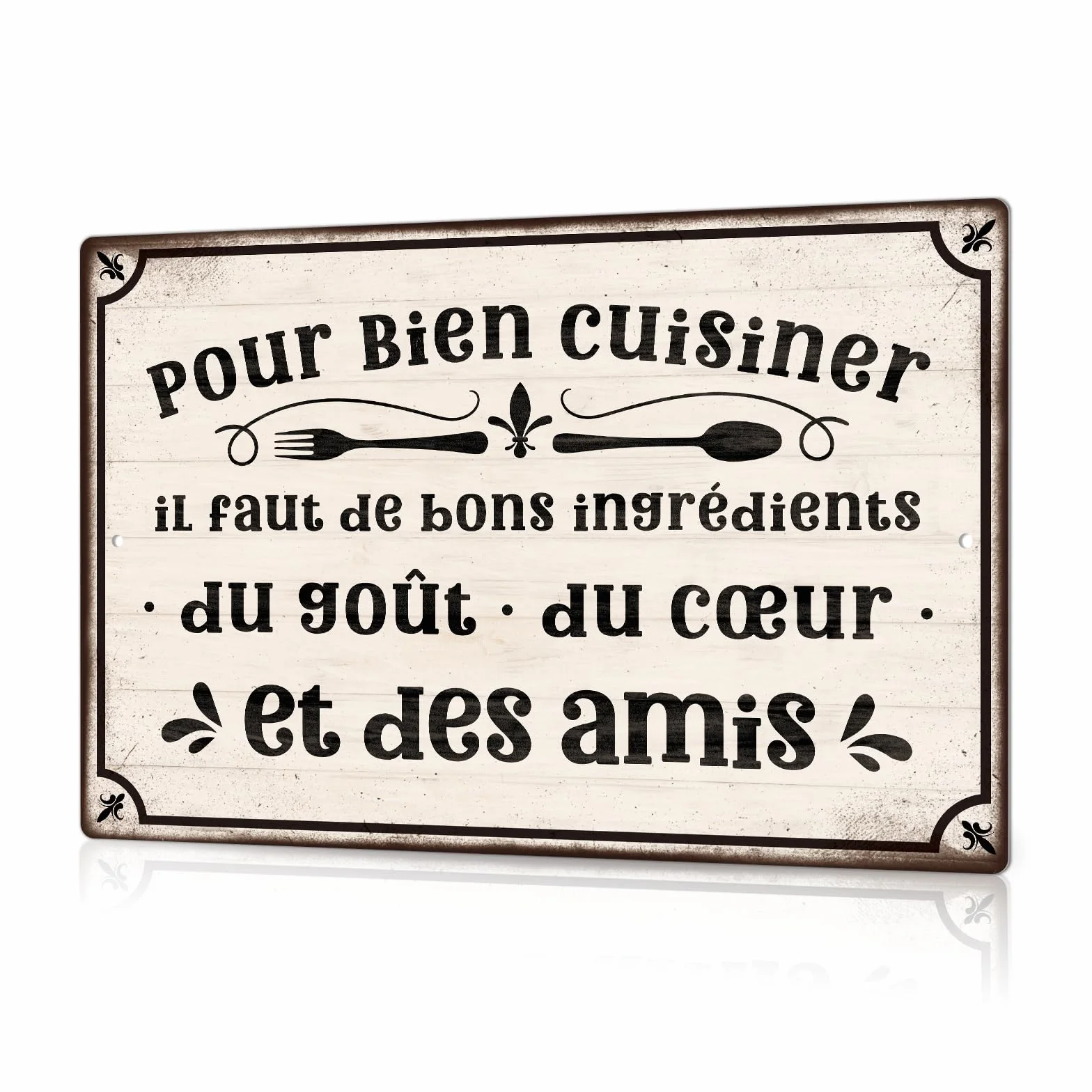Plaque Décorative Murale en Métal Style Vintage 30x20 cm Citation Française Art Culinaire