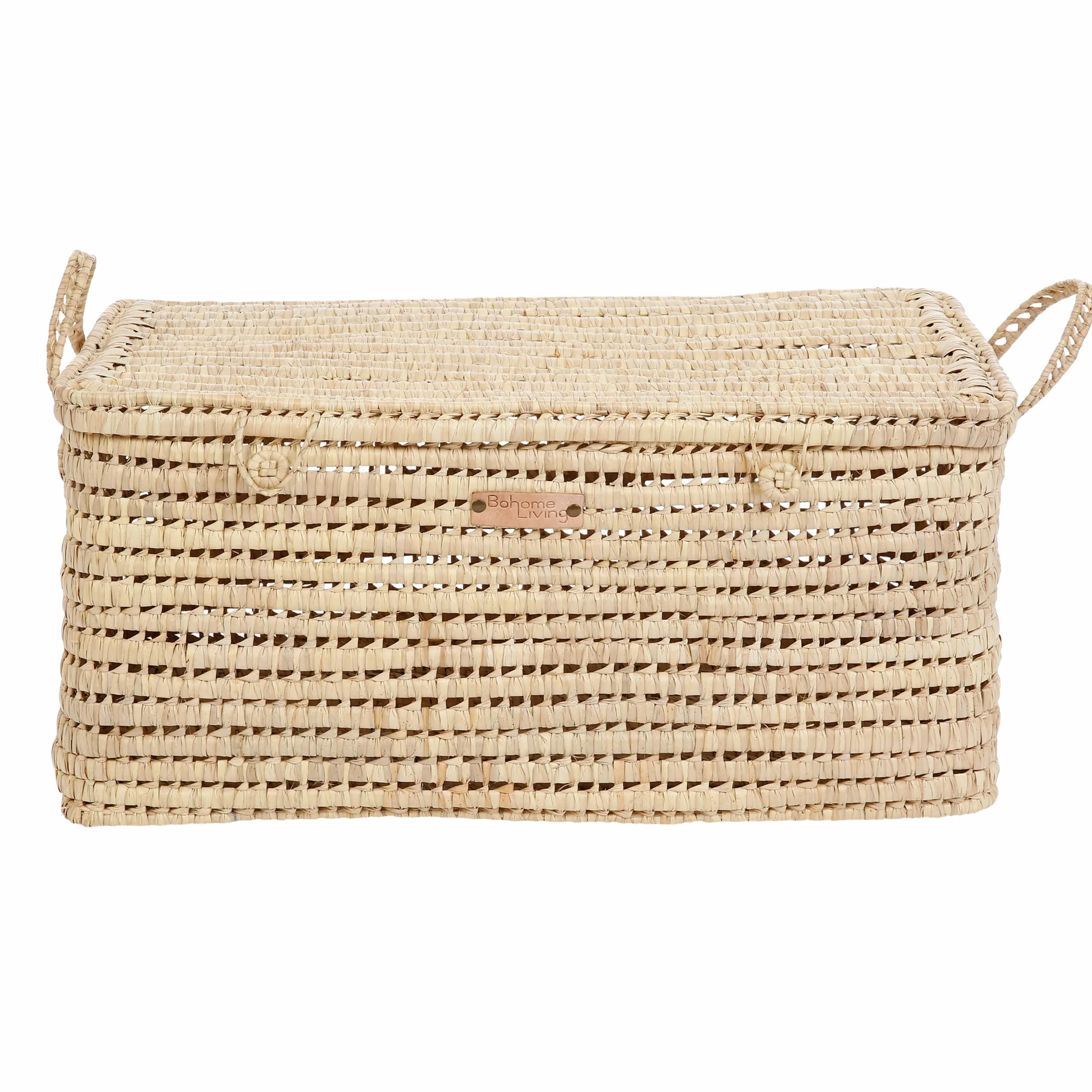 Coffre de Rangement Osier Tressé 80cm Déco Bohème Chic