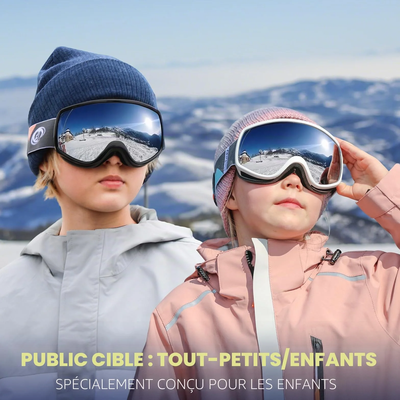 Findway Masque de Ski Enfant 3-12 Ans Anti-UV Antibuée Compatible Casque