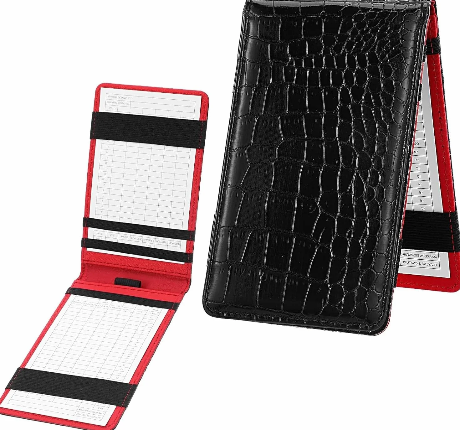 Porte-carte de score de golf en cuir synthétique motif crocodile avec boucle