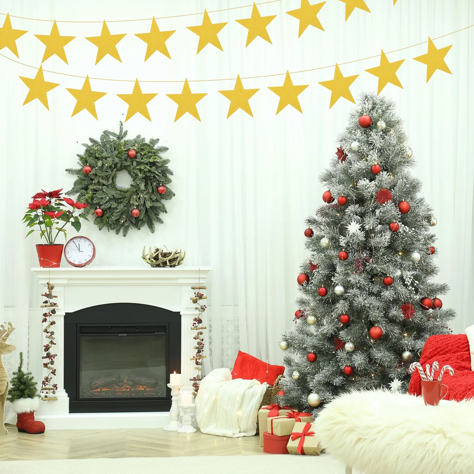 QUARKZMAN 24 Pcs 6" Double Printed Paper Stars Cutout Confetti Cardboard Stars Decorations