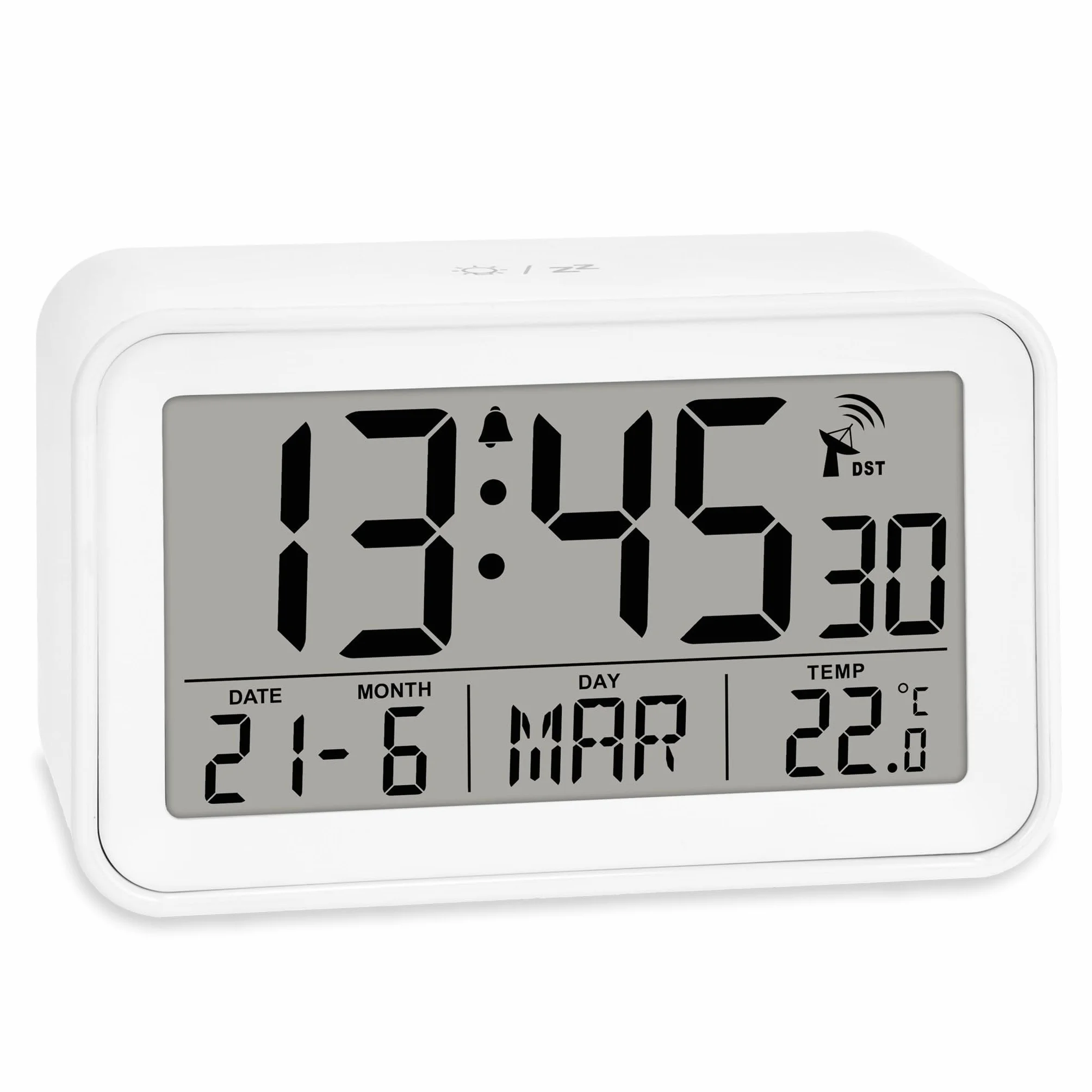 ADE Reveil Matin Radio pilotée Horloge numérique Voyage Affichage température Date Blanc Mat avec Pile