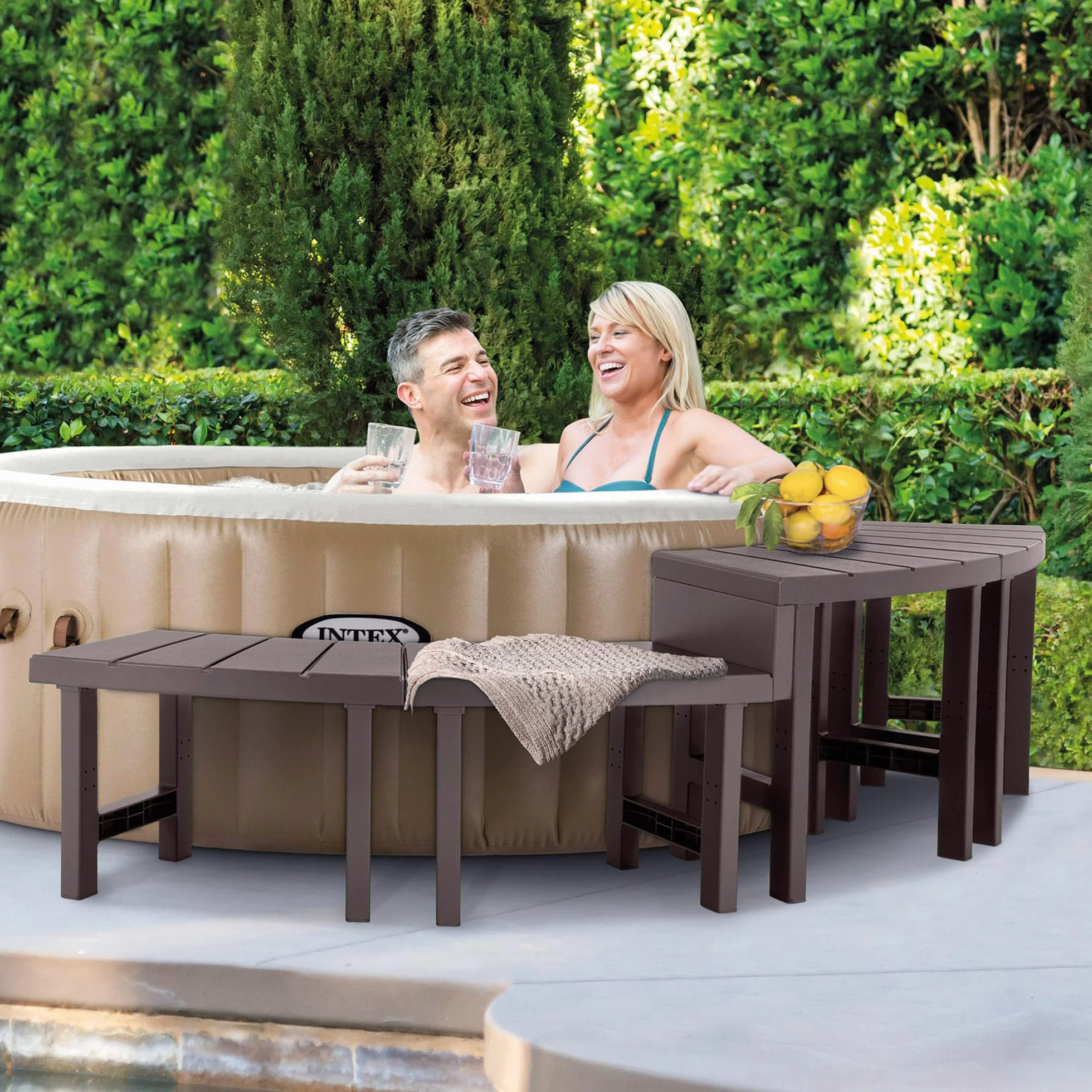 Intex Pack 4 Pieces 2 Medium Plus 2 Hautes Entourage Spa 4 Places Rond, Gris Anthracite