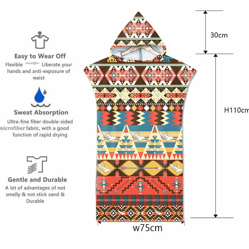 Surwin Poncho Peignoir de Surf Serviette de Surf mer Microfibre Sport, Adulte Enfant Unisexe Sports pour Les Sports Nautiques et Le Surf sur la Plage Piscine