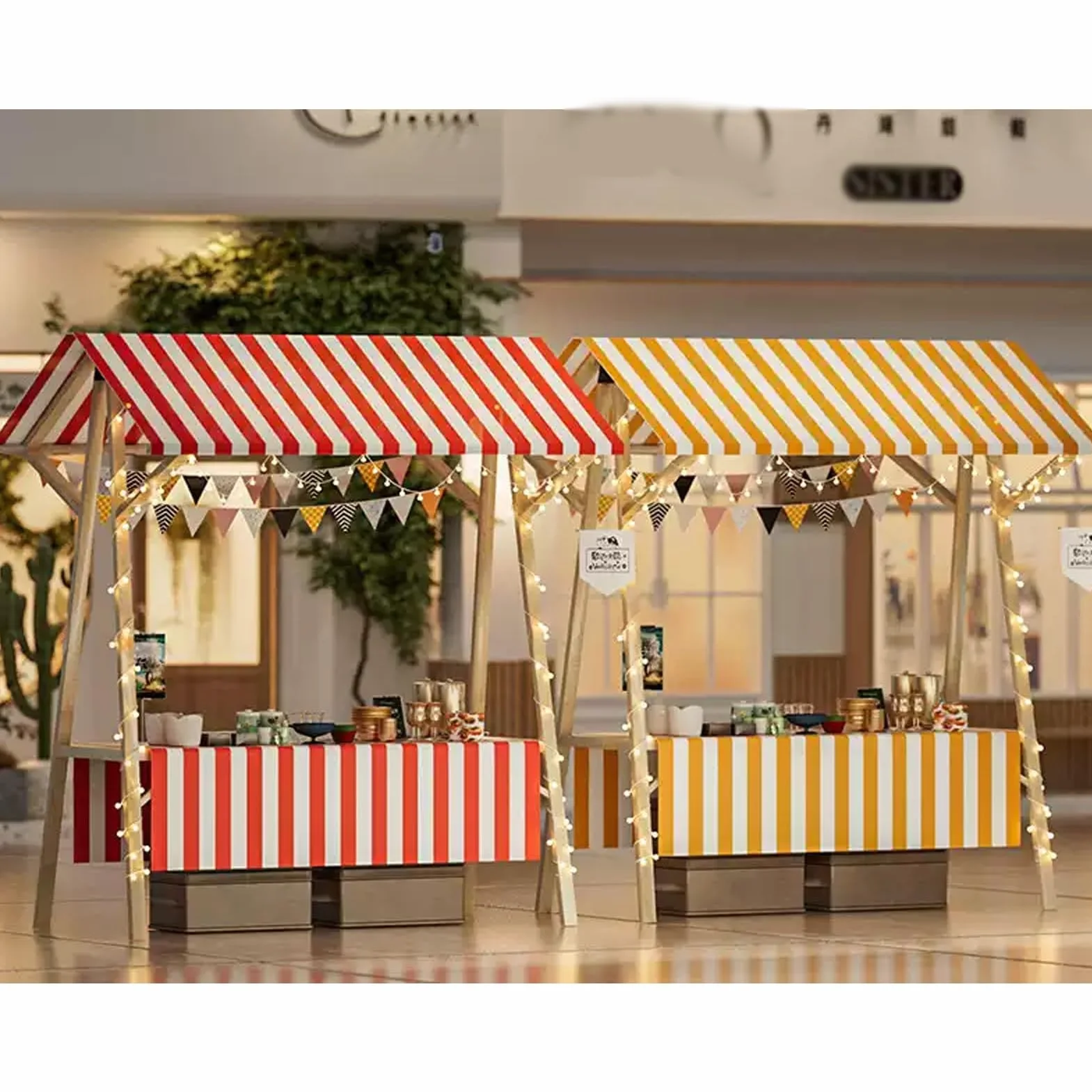 Chariot de Vente Mobile Pliable en Bois avec Auvent, Stand de Marché 120cm Rouge