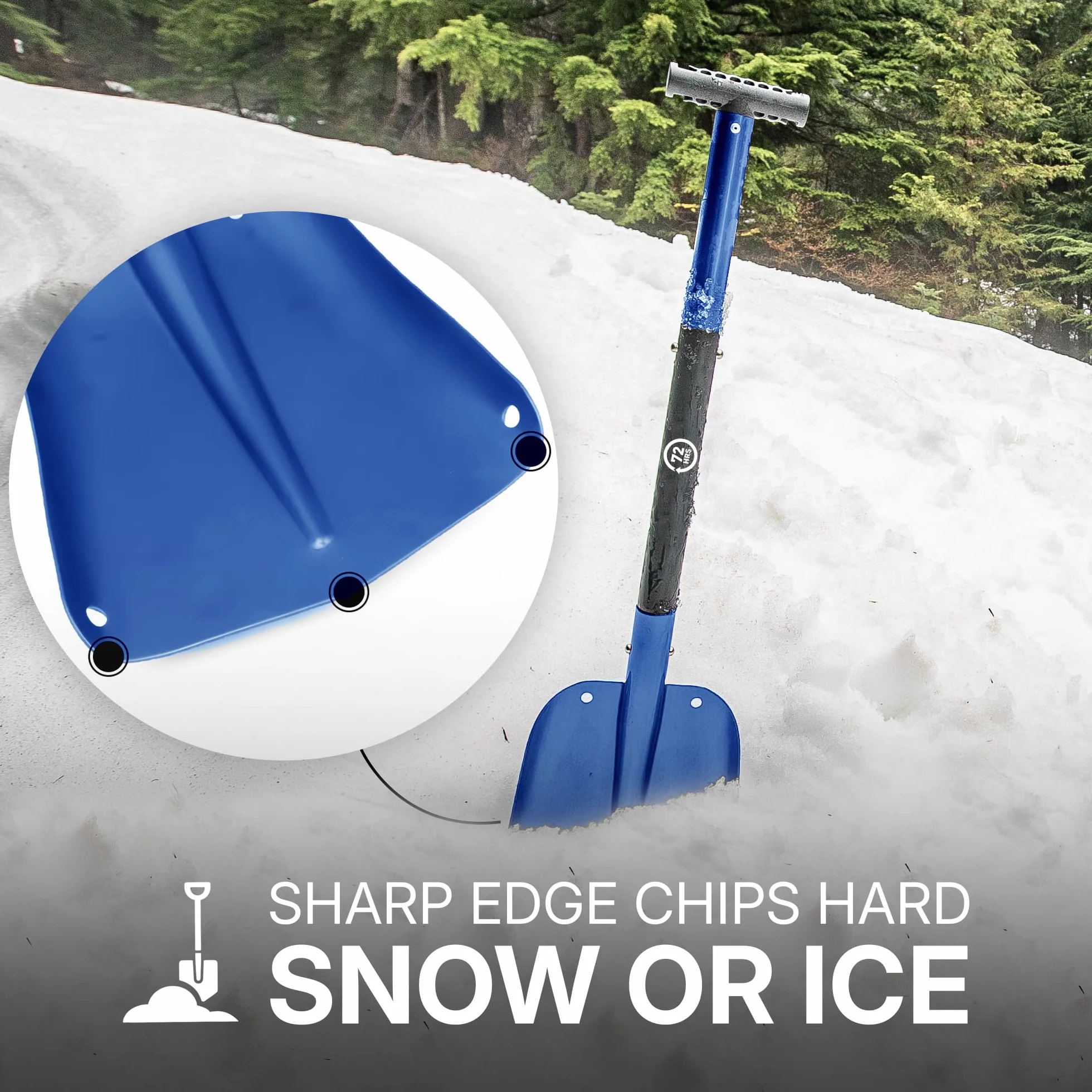 72 HRS Pelle à neige compacte pliable 3 en 1 en aluminium – Déneigement en hiver, kit d'urgence pour véhicule, voiture, camionnette, VUS, camion, motoneige, équipement de snowboard, camping, jardinage