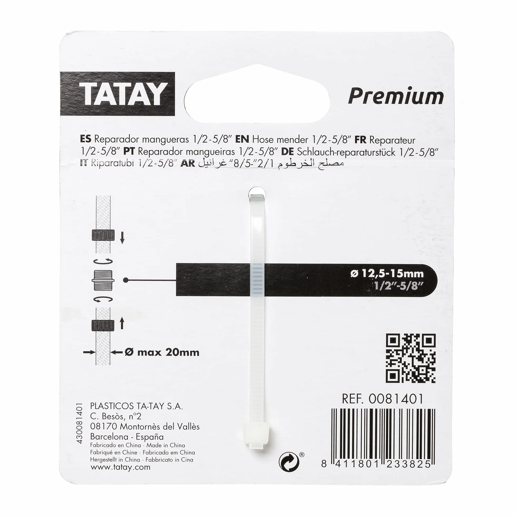TATAY Réparation de tuyau 1/2" 5/8" Protection solaire Gris Noir
