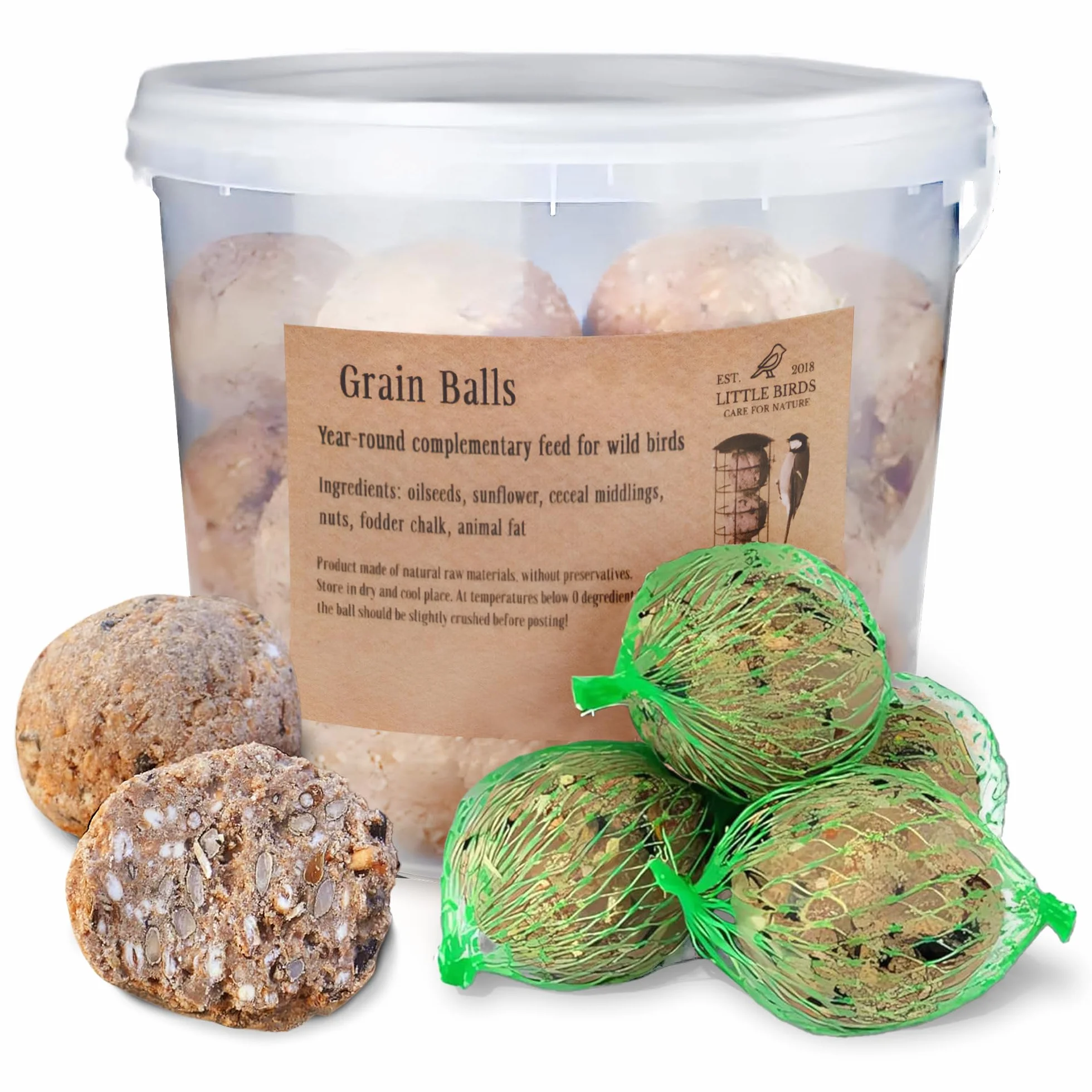 Care4Nature 30 Boules de Graisse Oiseaux du Jardin avec Filet - Ingrédients Naturels