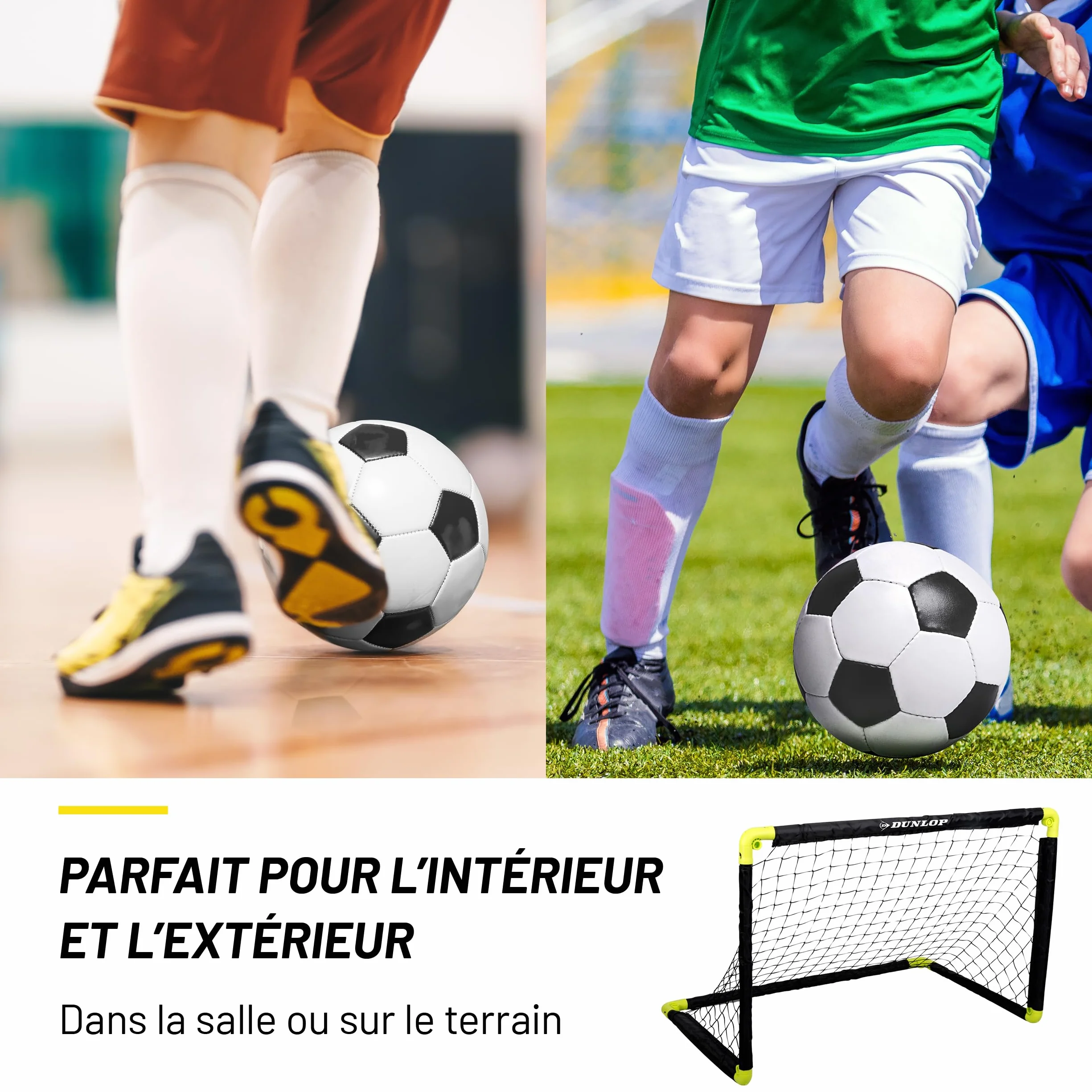 Dunlop Cage de Foot - But de Foot Enfant - Mini But Pliable et Montage Rapide - Kit Entrainement Football pour Enfants et Adultes - Cage Foot Exterieur et Interieur - Noir/Jaune