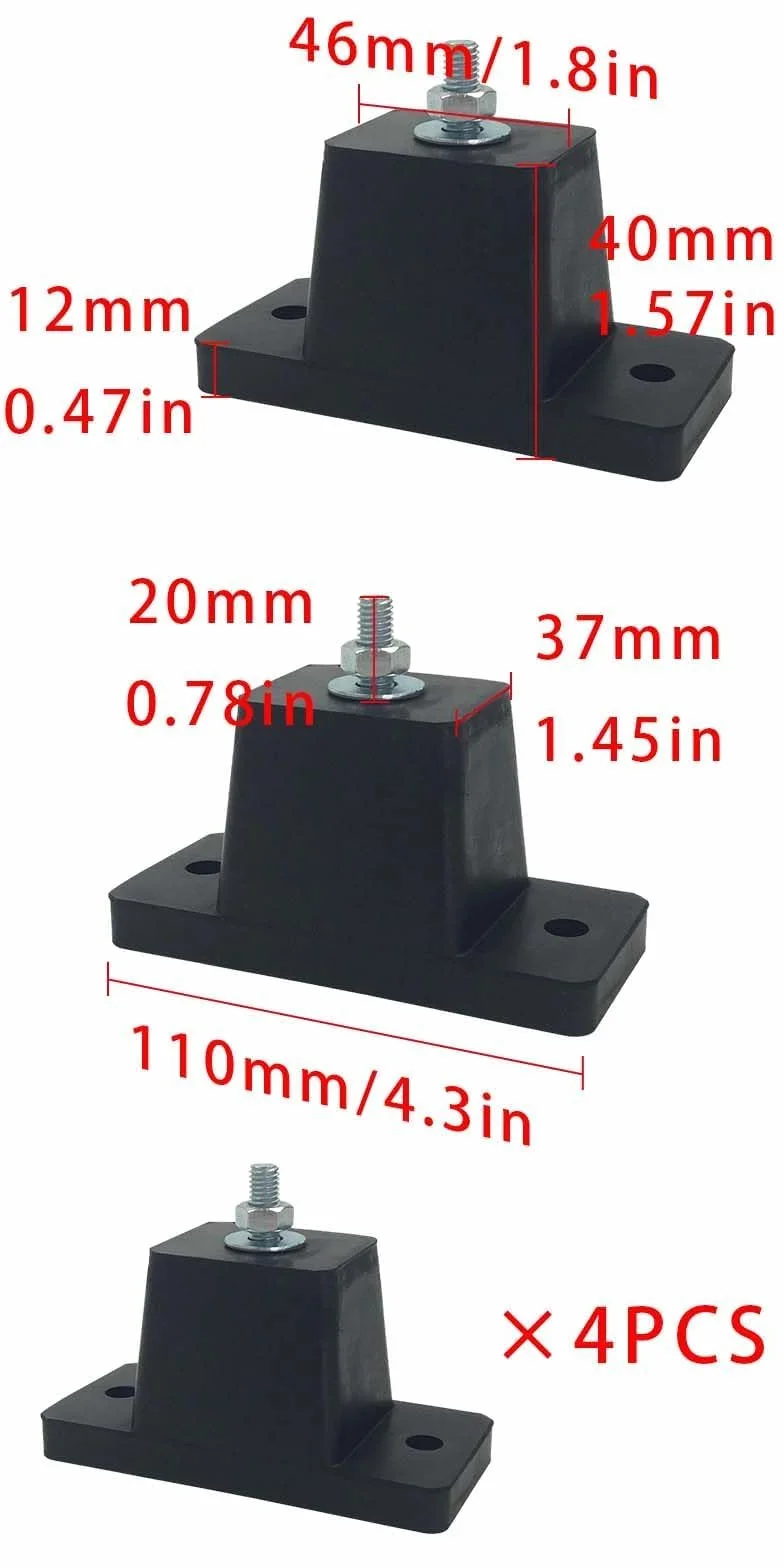 Amortisseurs antivibratoires en Caoutchouc pour Climatisation, Hauteur 4 cm, Ensemble de 4, Noir