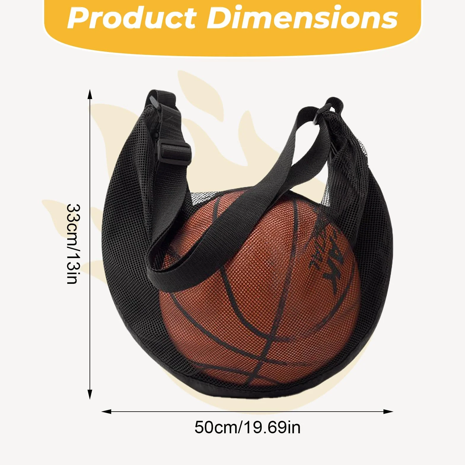 Sac à Ballon avec Poche zippée, bandoulière en Maille, Rangement pour équipement de Sport, Sac de Basket-Ball, Football, Volley-Ball, Rugby, Plage bandoulière