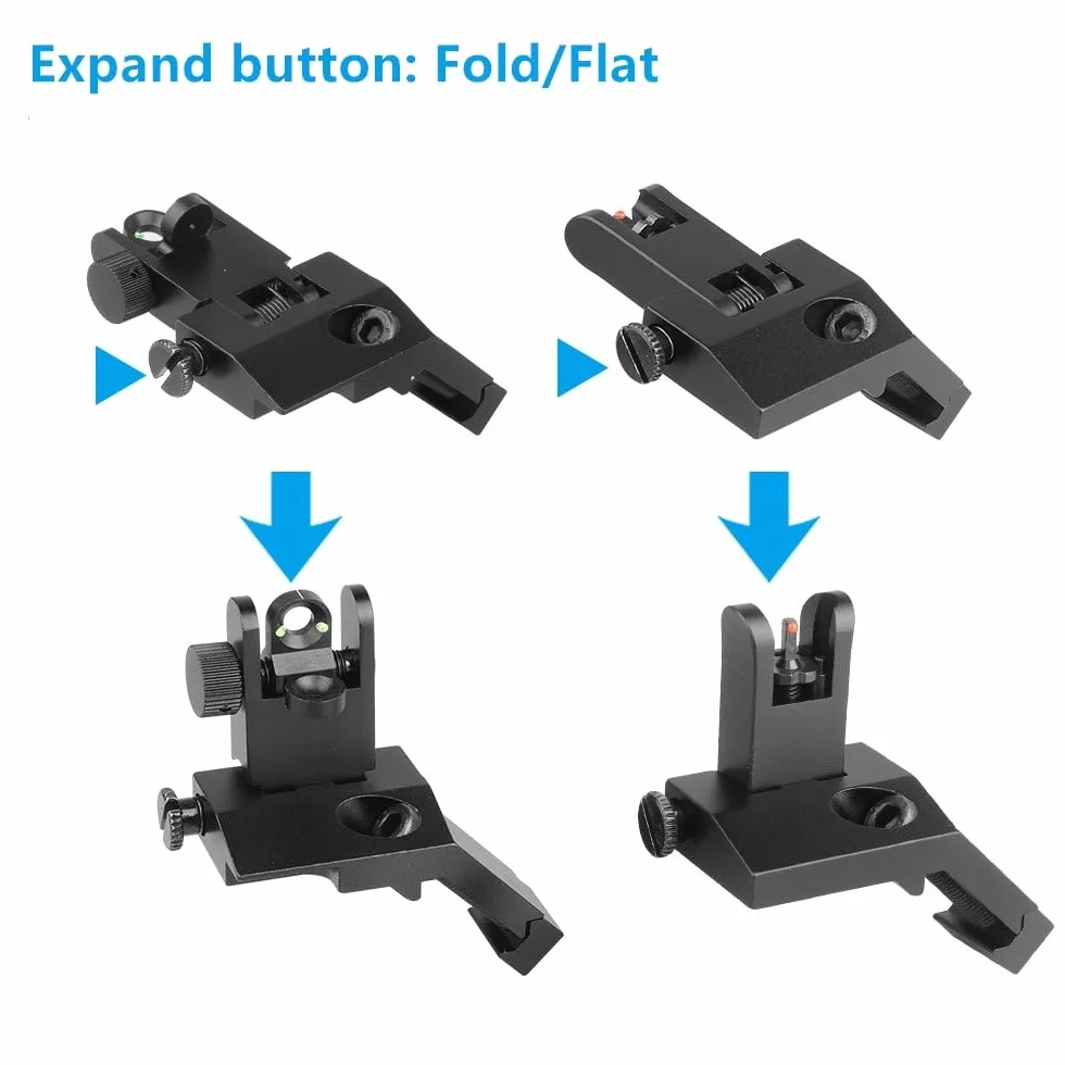 Folding 45 Degree Quick Conversion BUIS Optic Iron Sight for AR15 Front and Rear Wheels with Adjustment Tool