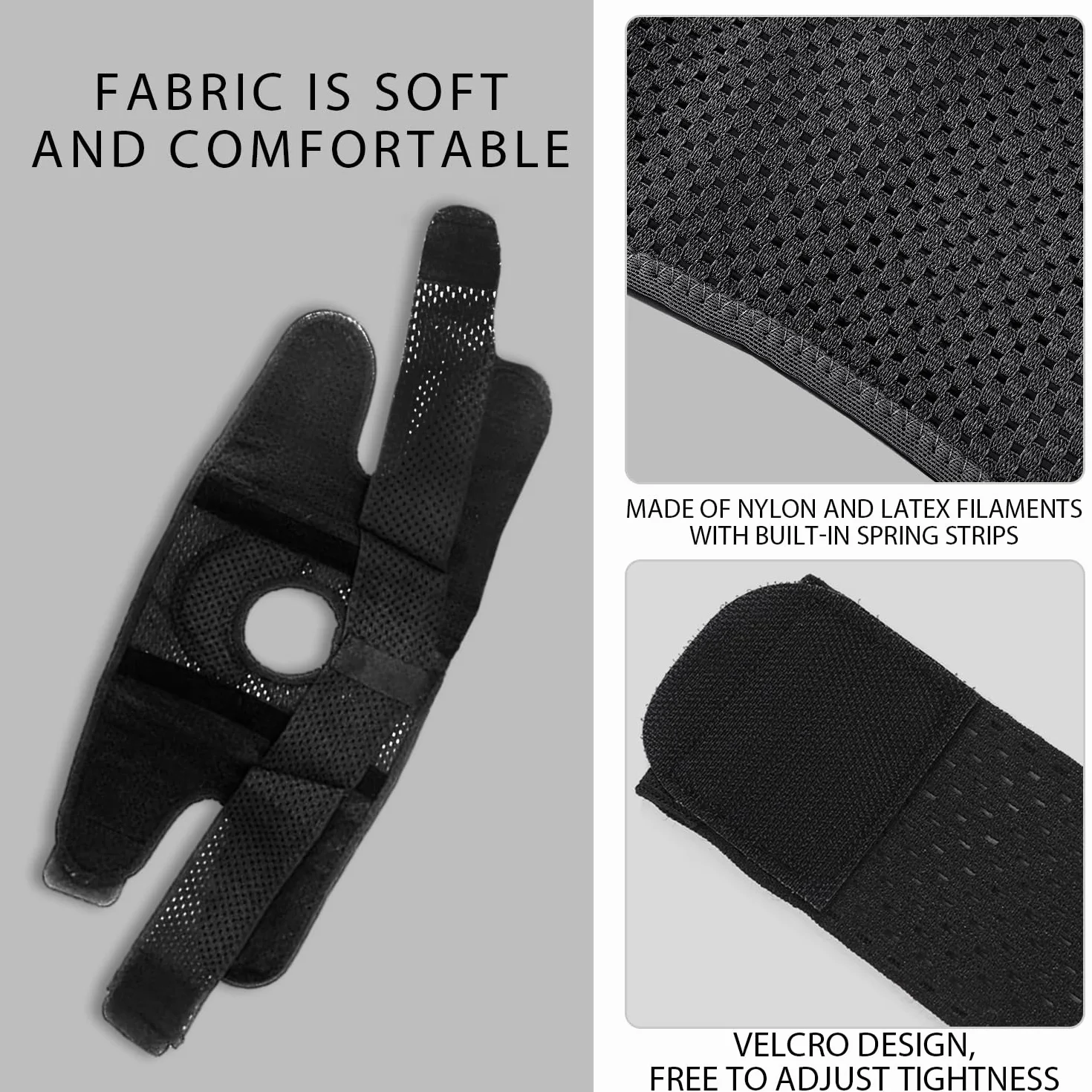 MEMOFYND 1 genouillère réglable avec 1 sac de rangement, genouillères élastiques souples, genouillères de sport réglables, genouillères orthopédiques, convient pour le sport, le fitness (noir)