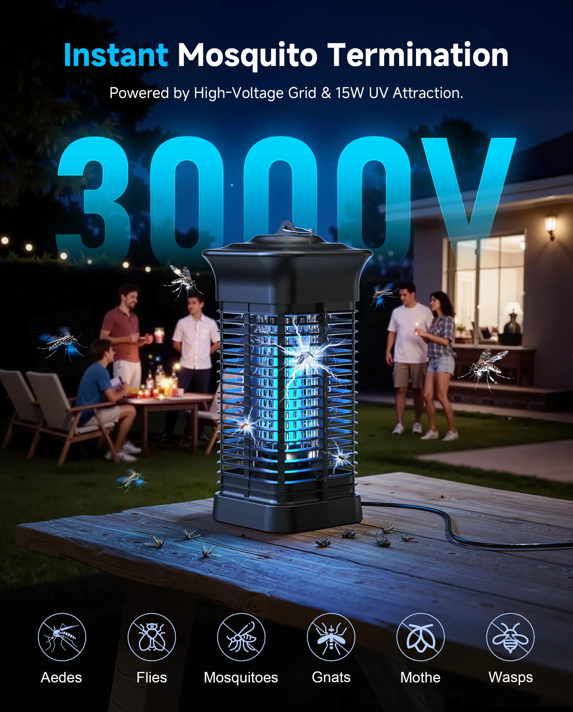 Lampe Anti Moustique Électrique Tue Mouches 50m² Intérieur Extérieur