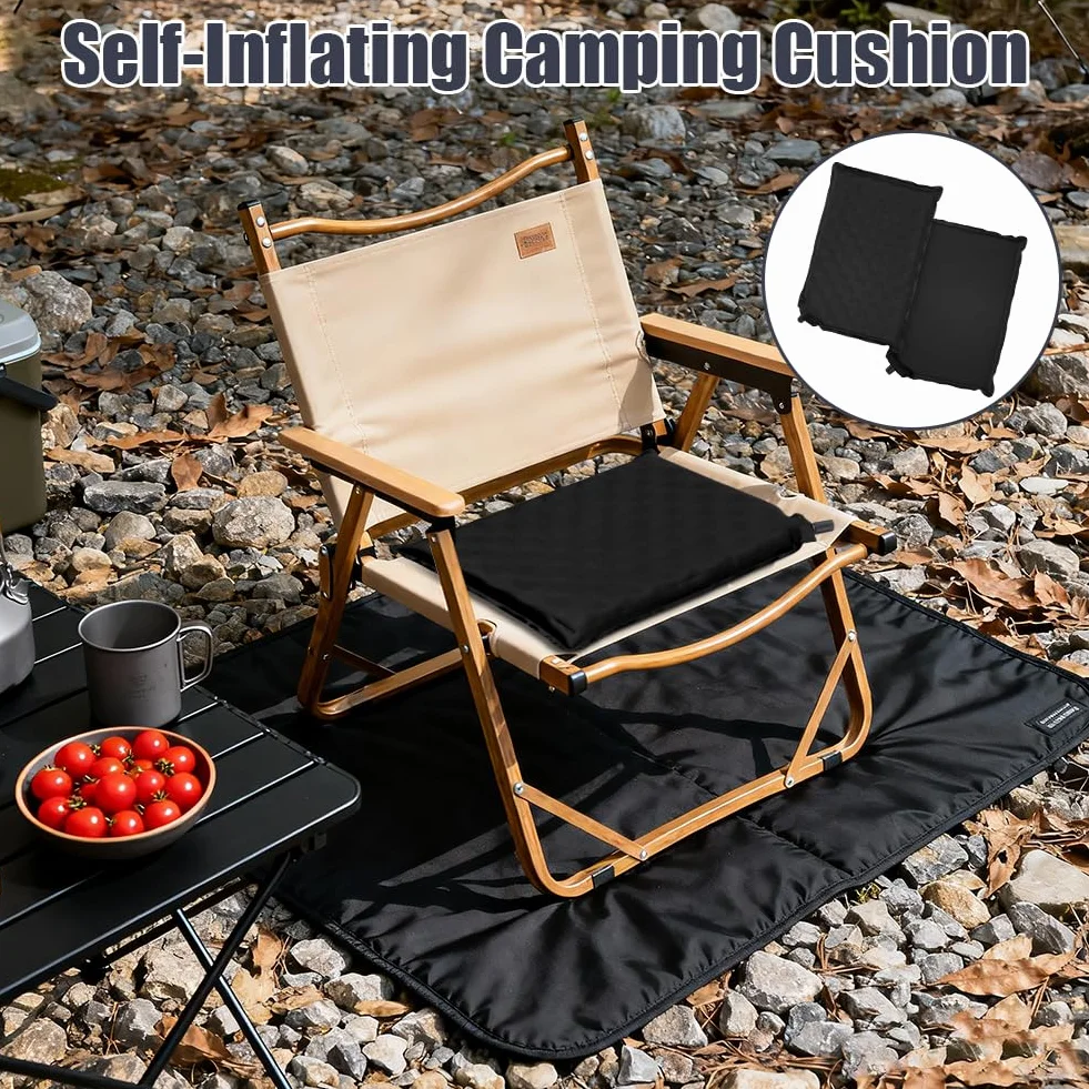 AUYAO Coussins Siège Gonflable, Coussin d’Assise Automatique avec Sac, Coussin de Stade - Étanche Portable et Léger - Anti-Déchirure et Usure, pour Camping la Maison Coussin de Concert（Noir）