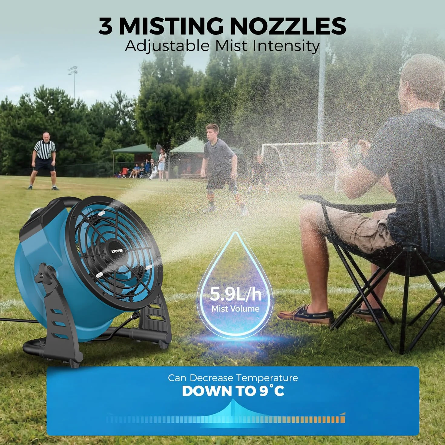 XPower FM-65 Ventilateur brumisateur d'extérieur oscillant haute vitesse