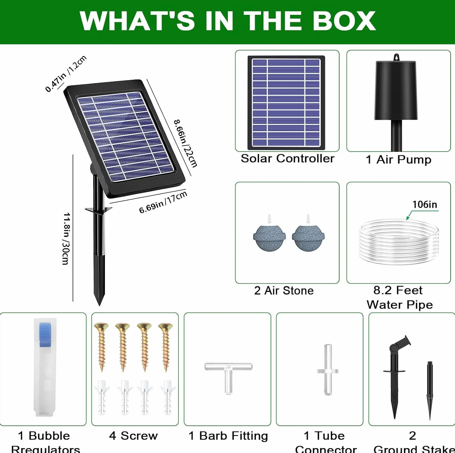 Aérateur Solaire de Bassin 4W 2200mAh 3 Modes 18H/36H/72H avec Pompe à Air Régulateur de Bulles